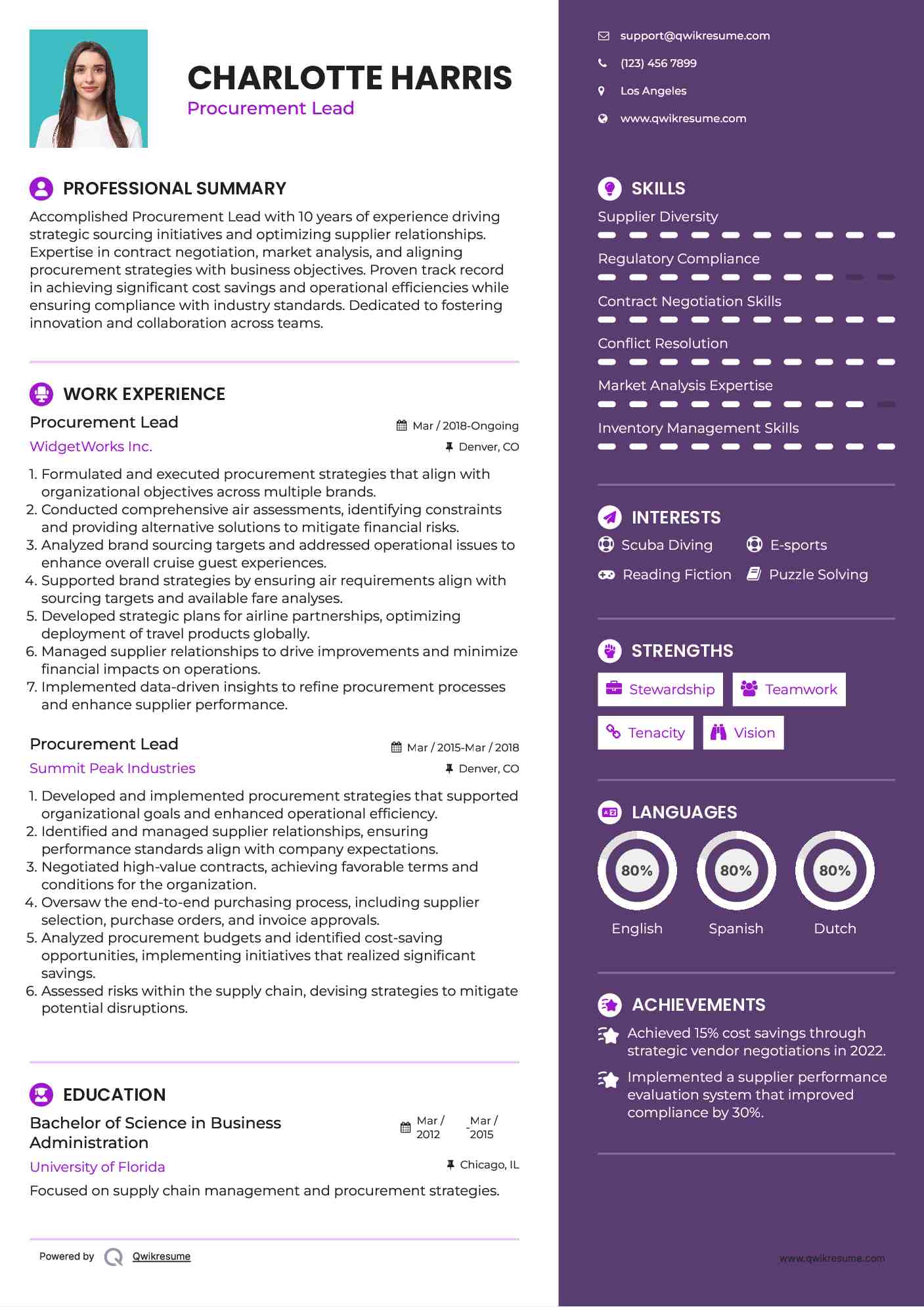 Procurement Lead Resume Model