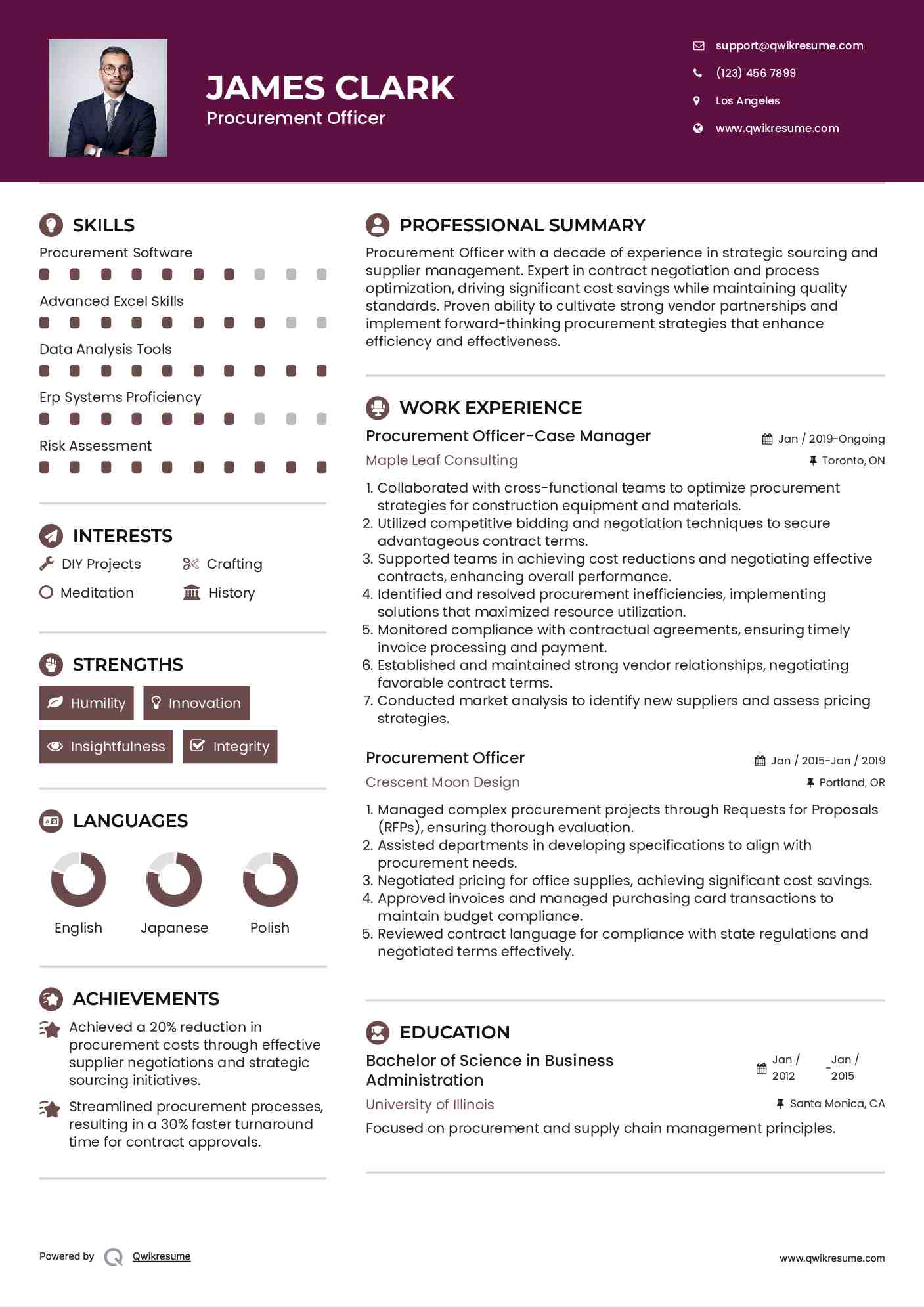 Procurement Officer-Case Manager Resume Template