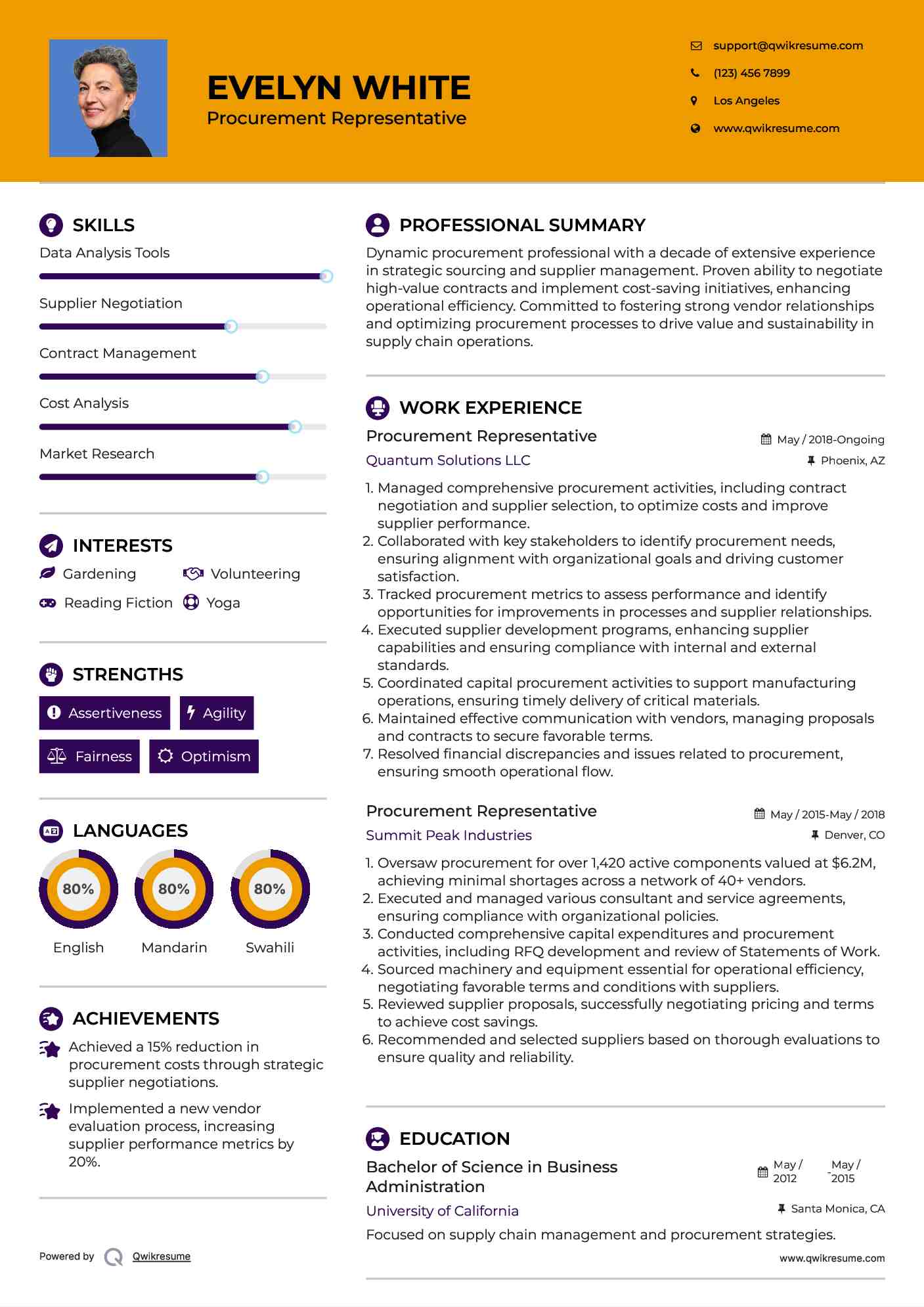 Procurement Representative Resume Sample