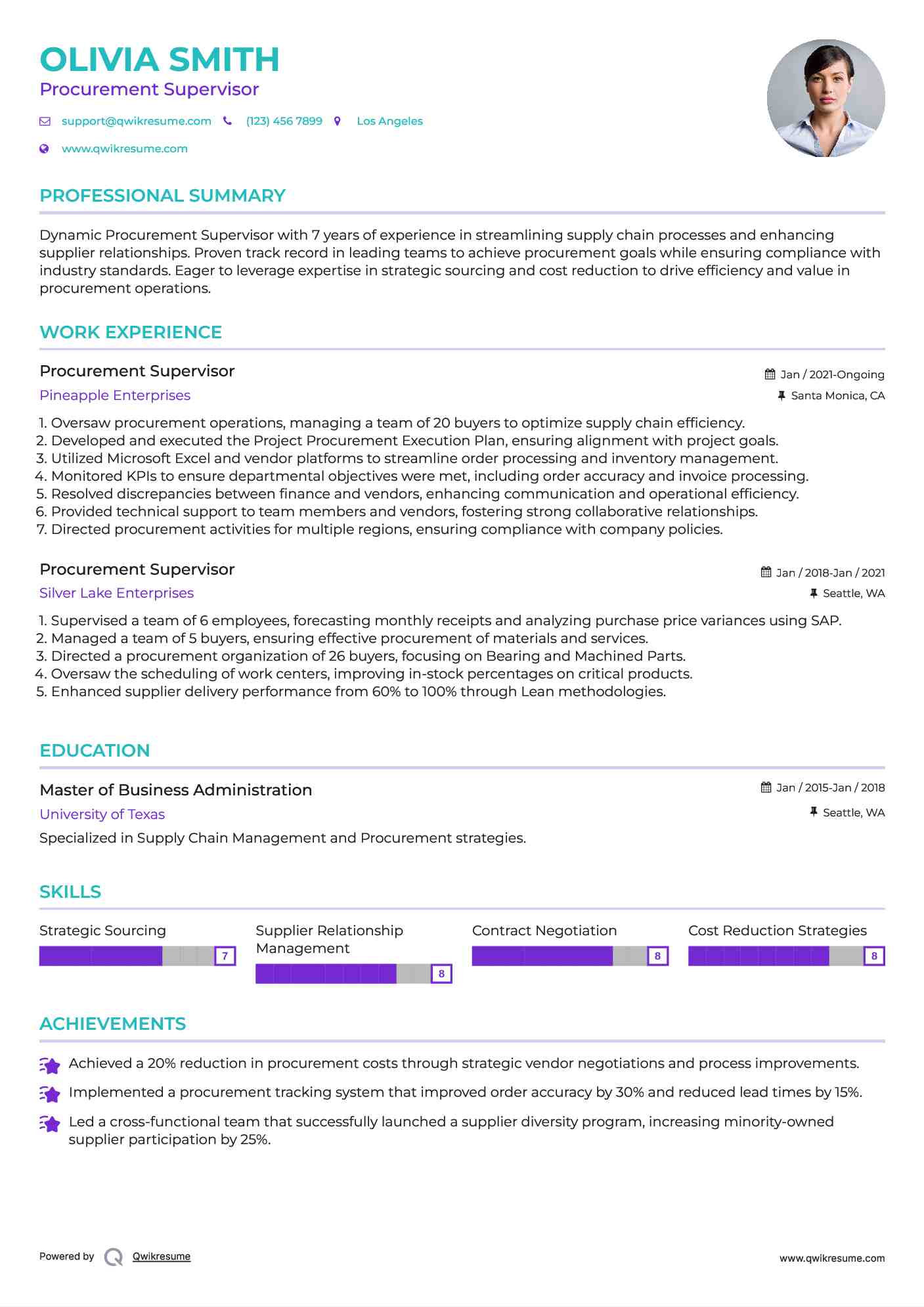 Procurement Supervisor Resume Template