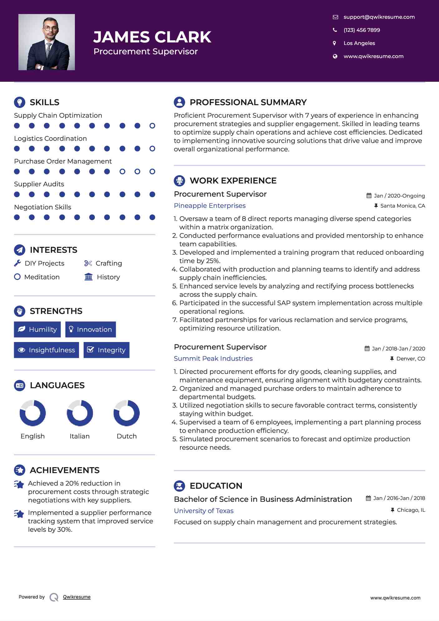 Procurement Supervisor Resume Template