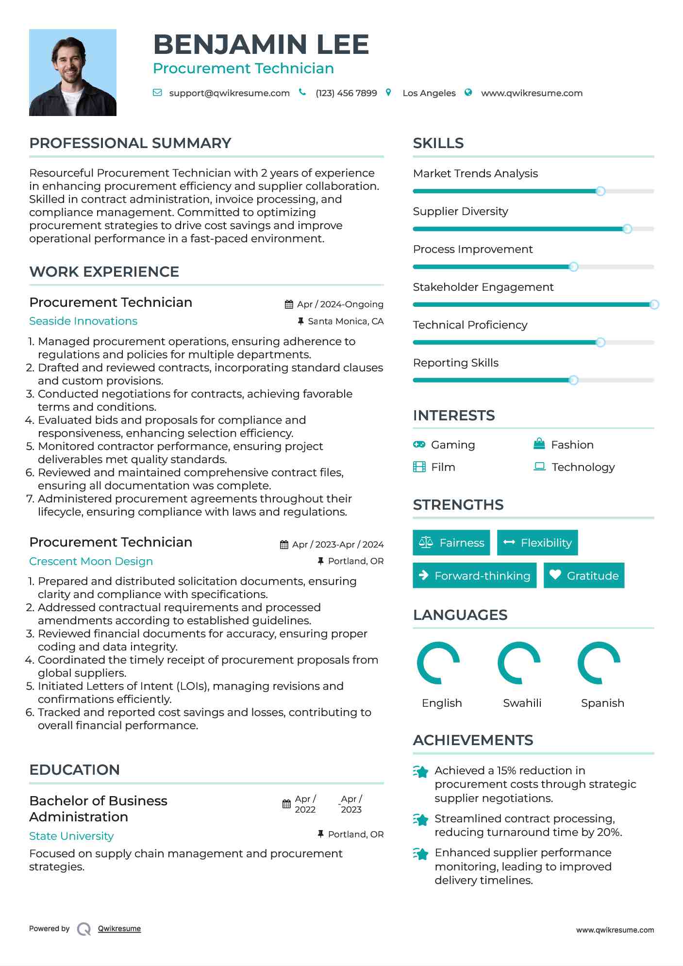Procurement Technician Resume Template