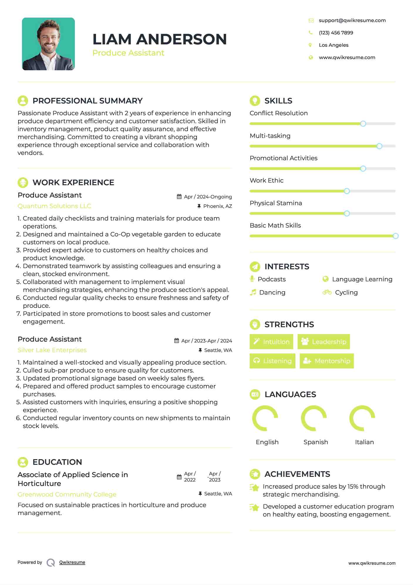 Produce Assistant Resume Format