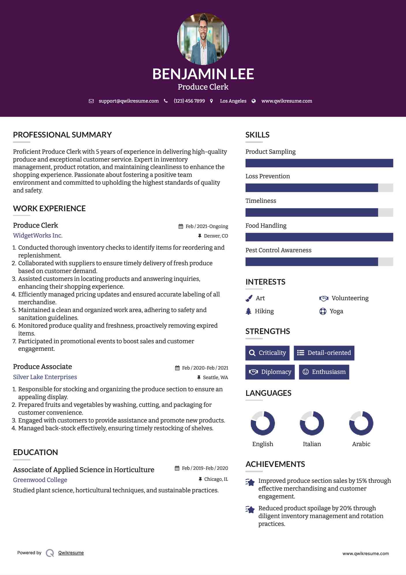 Produce Clerk Resume Example