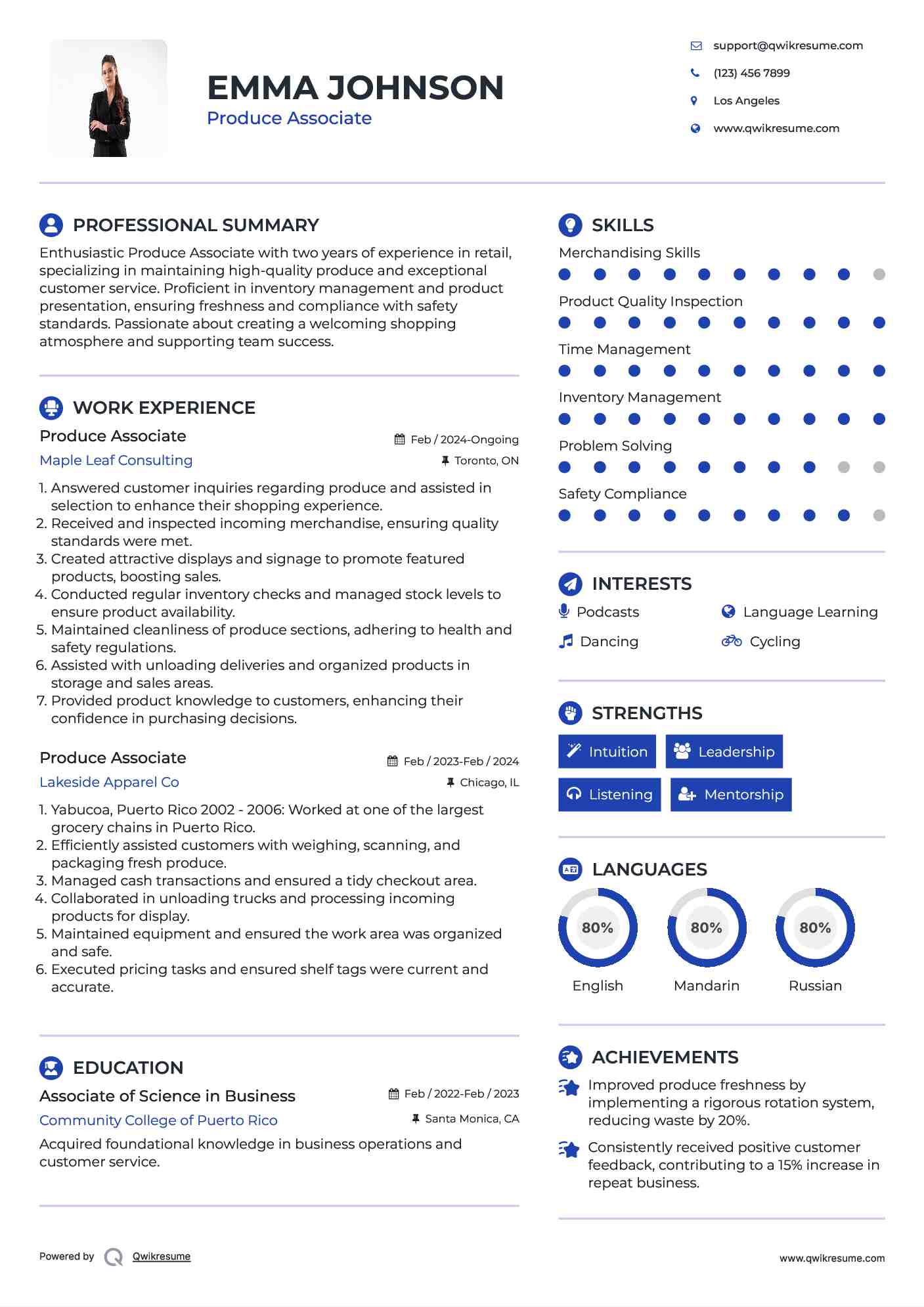 Produce Associate Resume Example