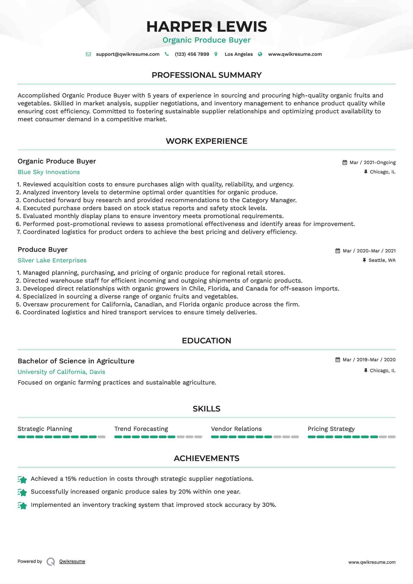 Organic Produce Buyer
 Resume Sample