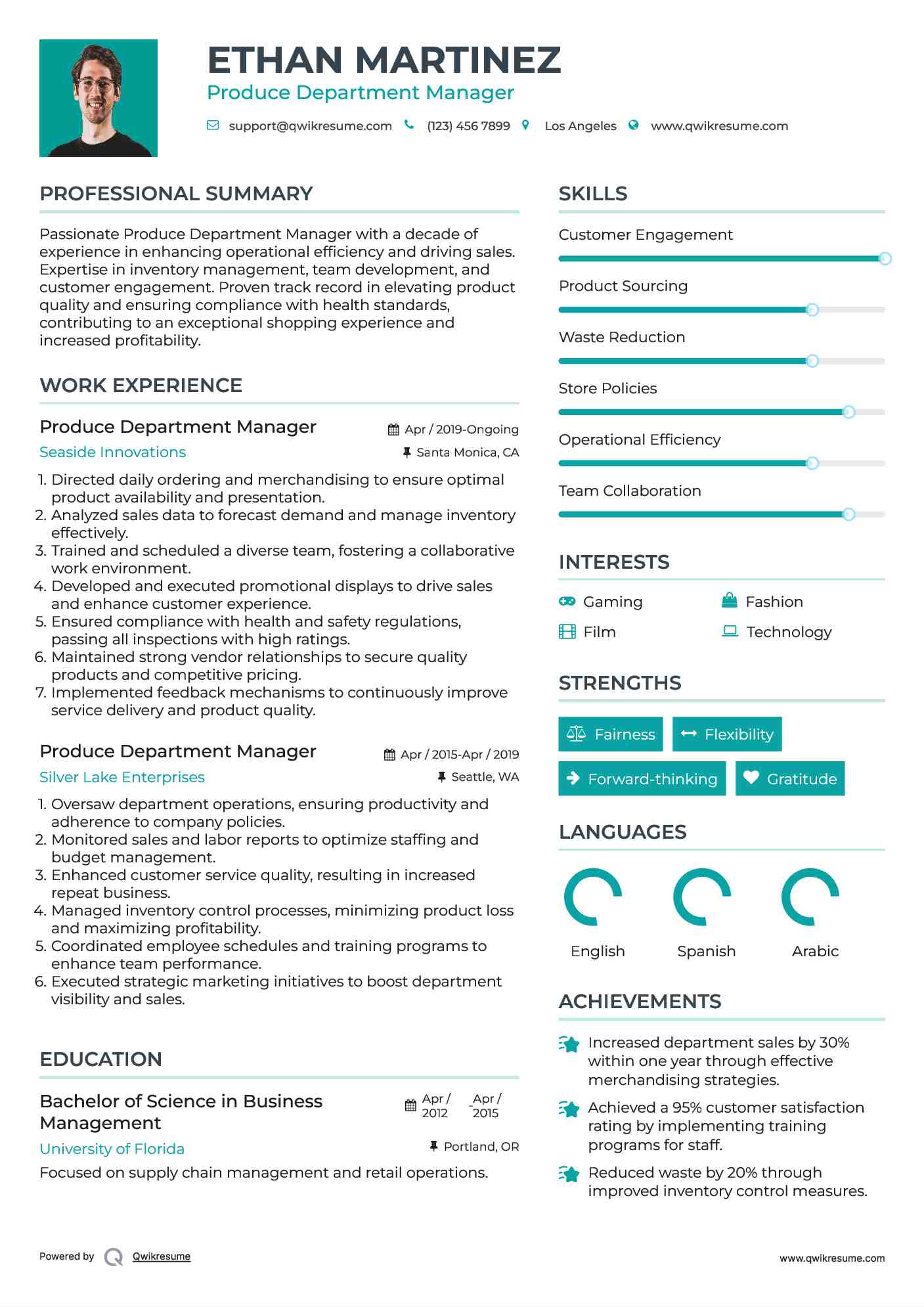 Produce Department Manager Resume Format