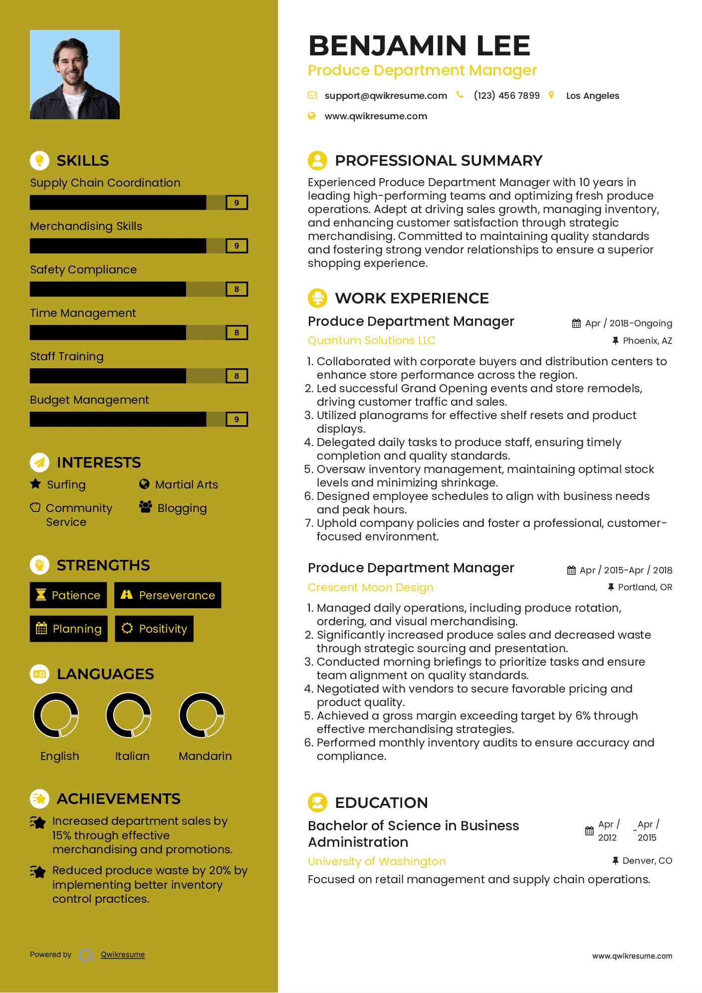 Produce Department Manager Resume Format