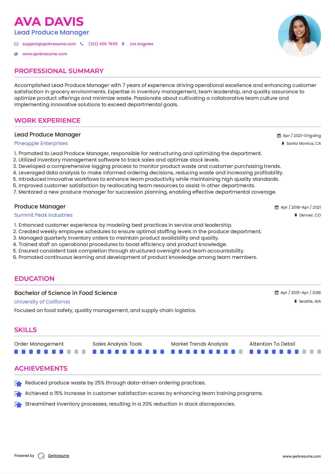 Lead Produce Manager Resume Template