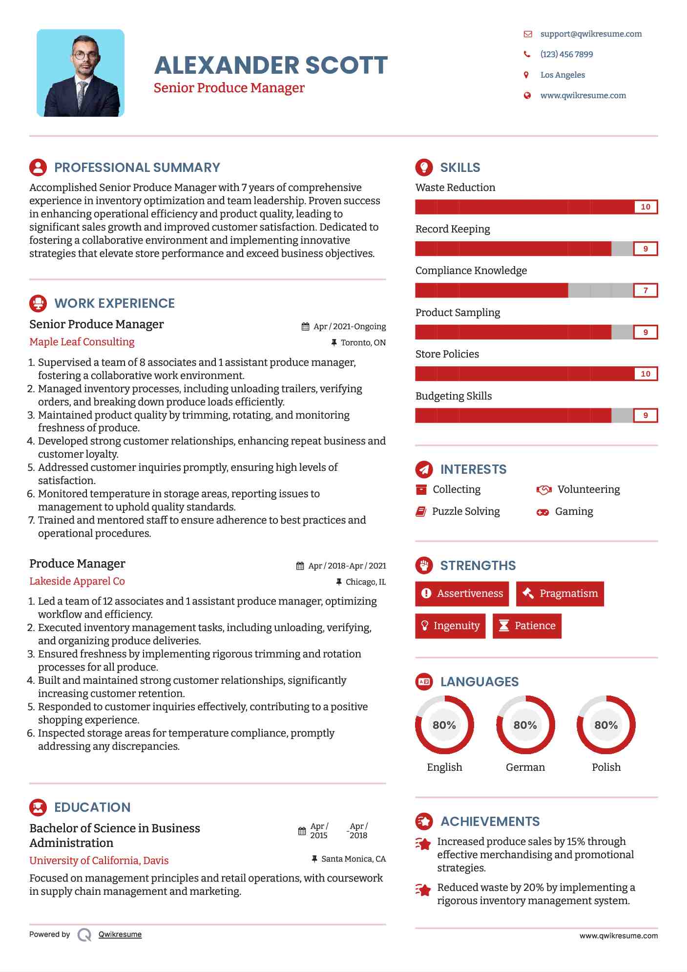 Produce Manager Resume Samples QwikResume