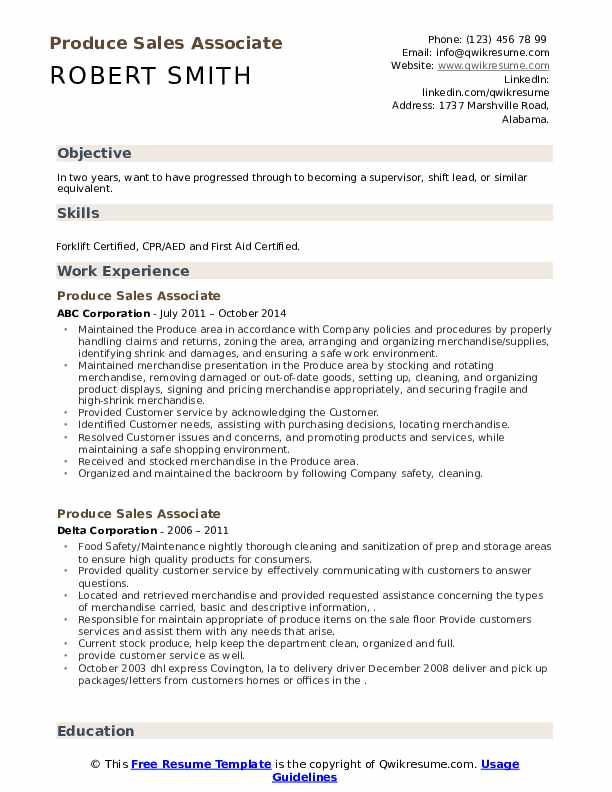 Produce Sales Associate Resume Samples QwikResume