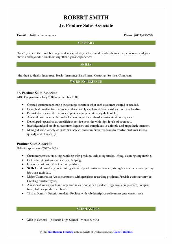Produce Sales Associate Resume Samples QwikResume