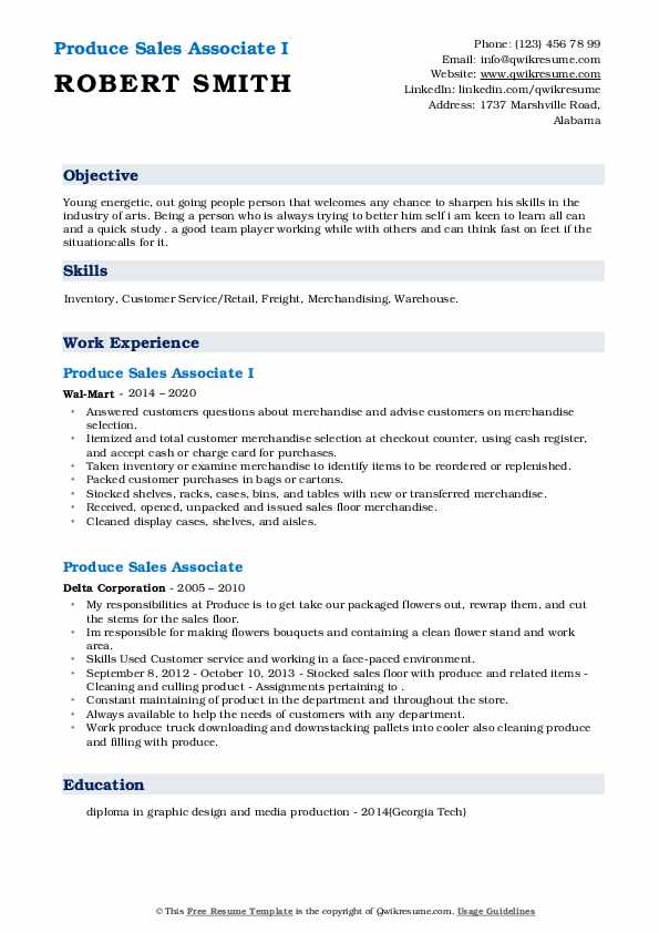 Produce Sales Associate Resume Samples QwikResume