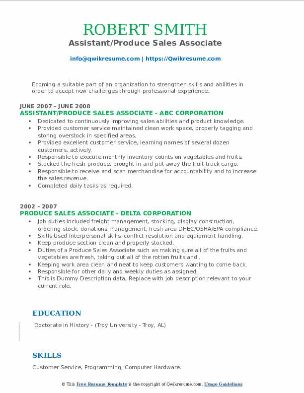 Produce Sales Associate Resume Samples QwikResume