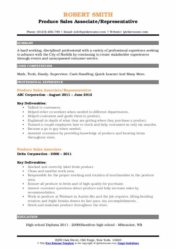 Produce Sales Associate Resume Samples QwikResume
