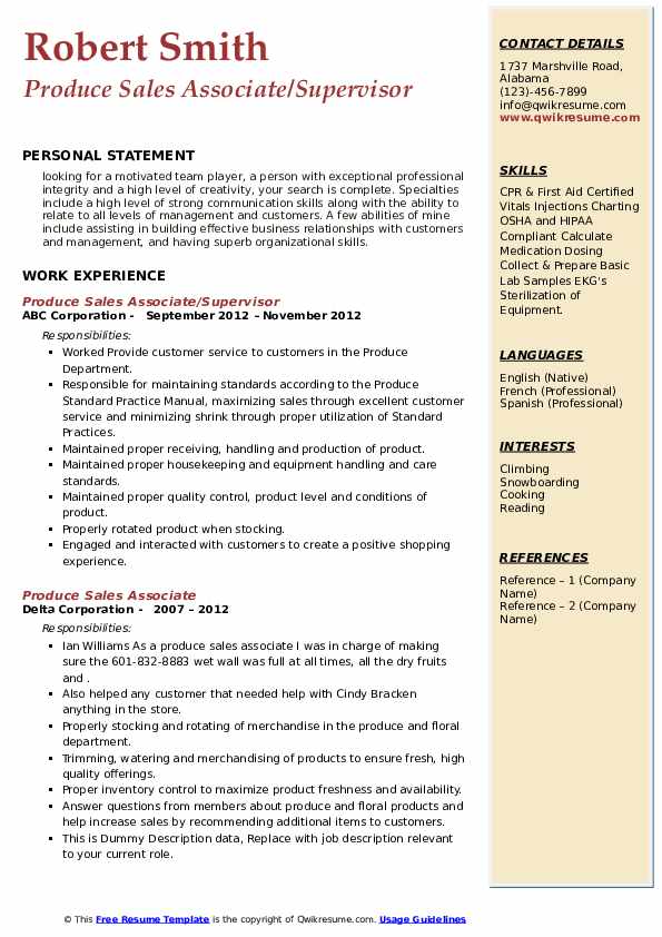 Produce Sales Associate Resume Samples QwikResume