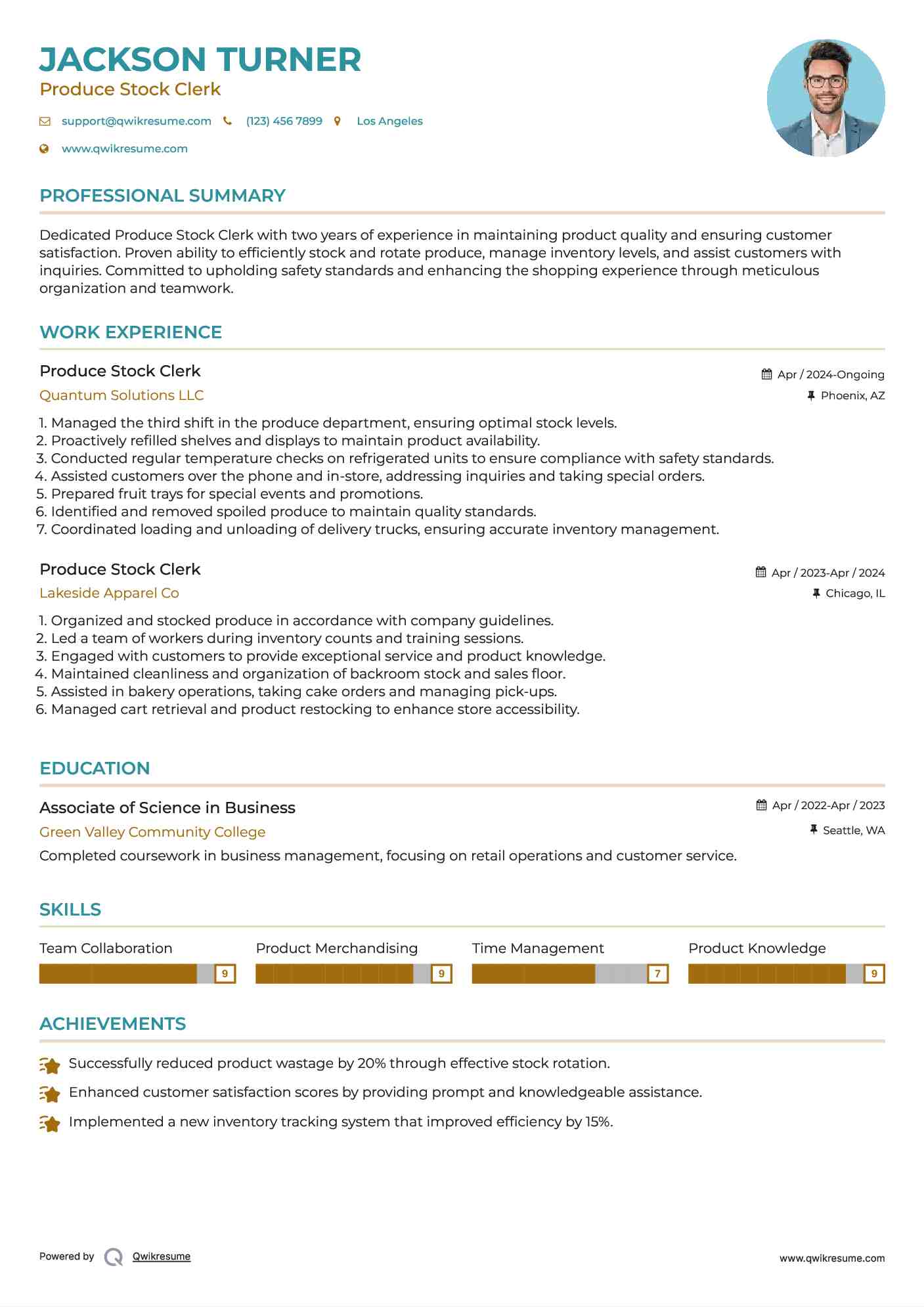 Produce Stock Clerk Resume Format