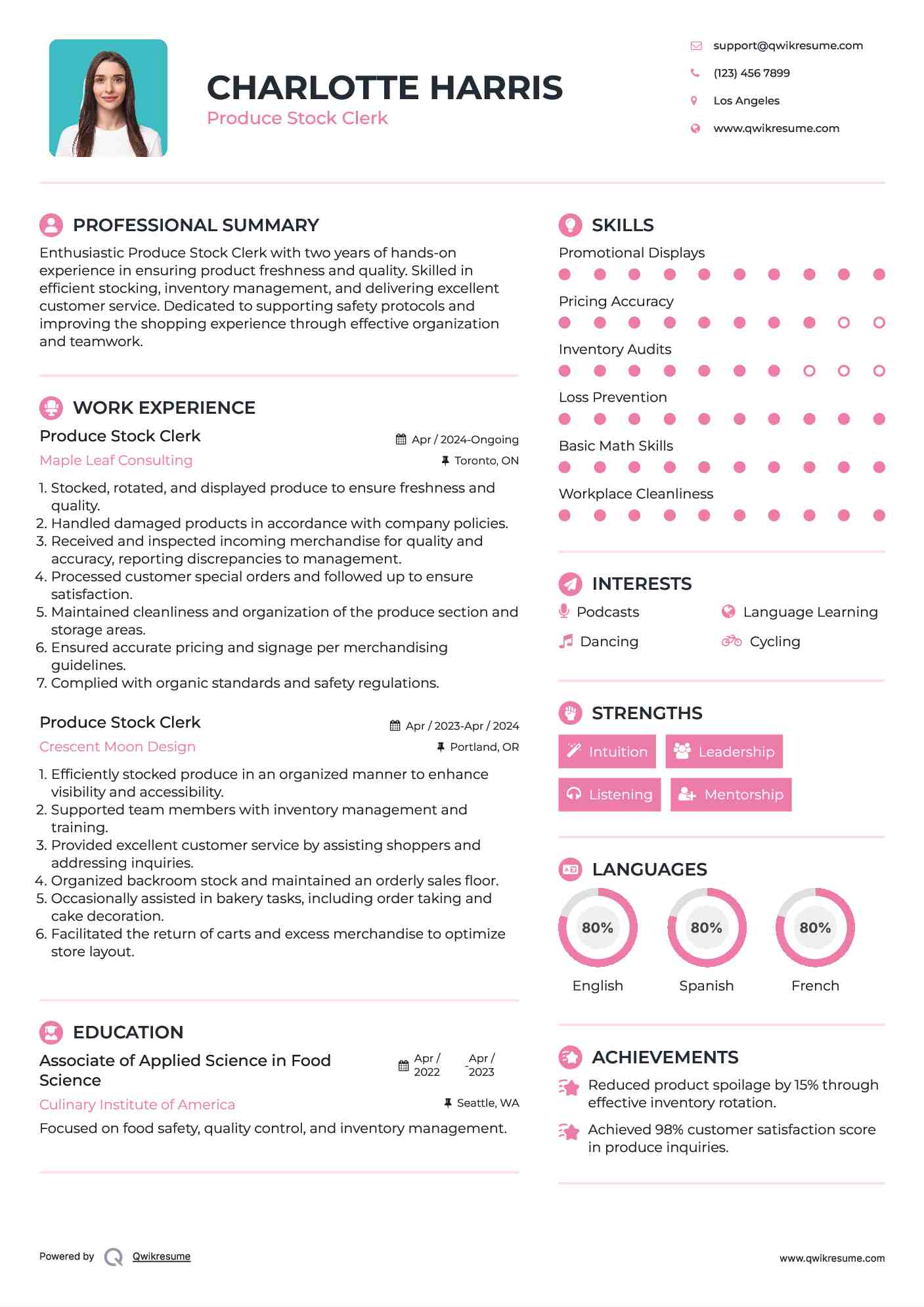Produce Stock Clerk Resume Example