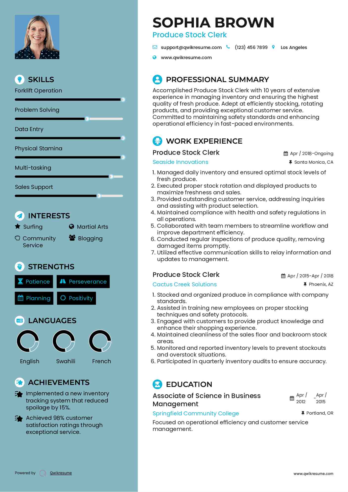 Produce Stock Clerk Resume Sample