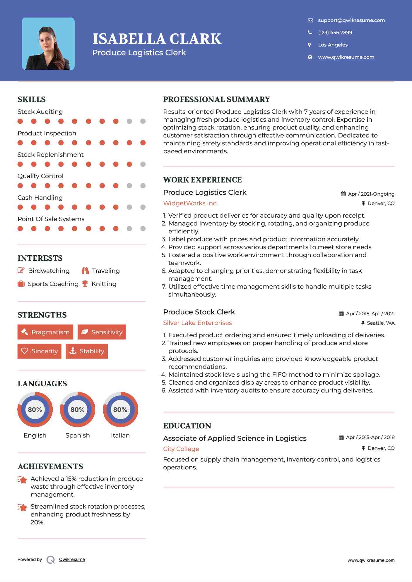 Produce Logistics Clerk Resume Format