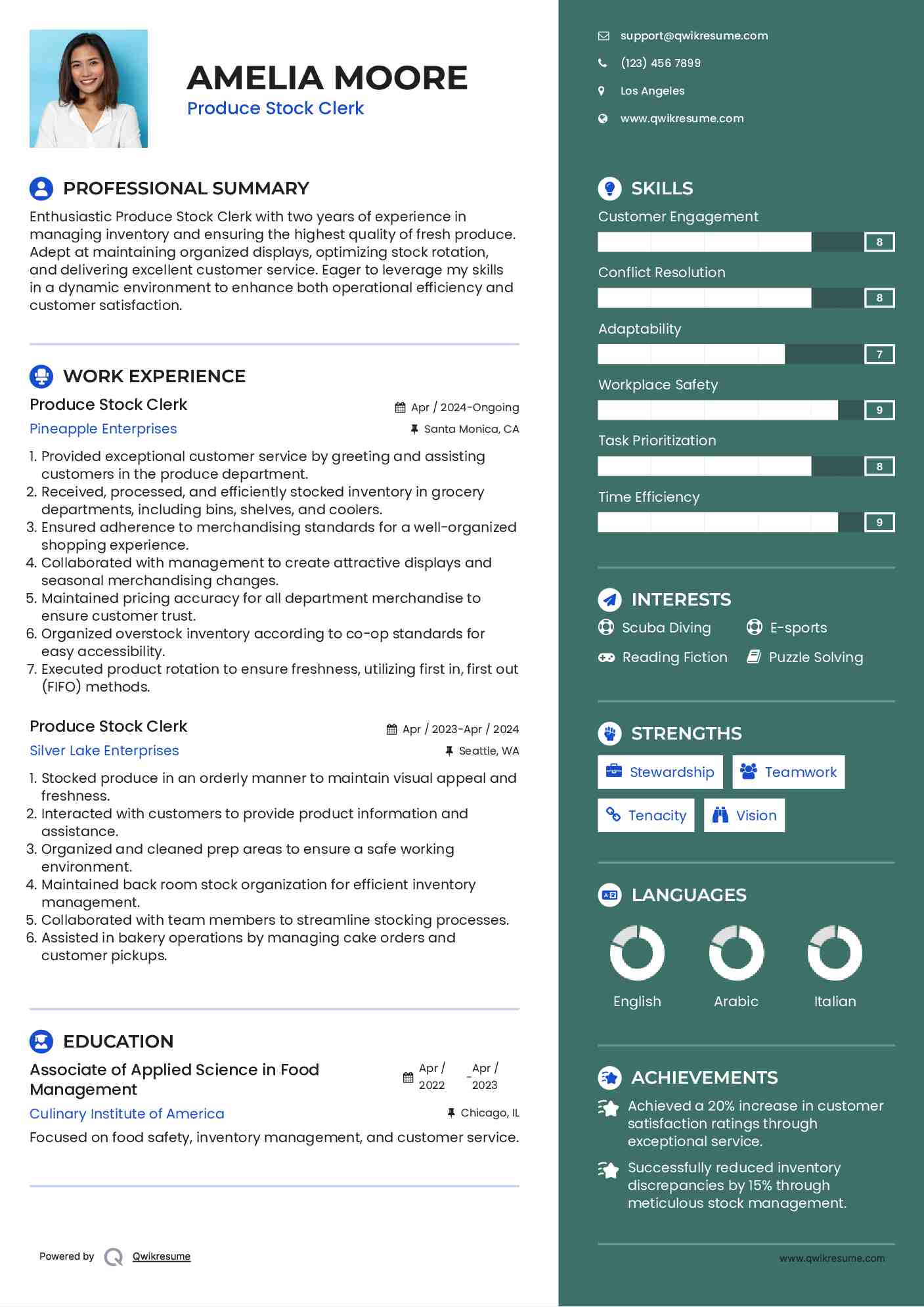 Produce Stock Clerk Resume Template