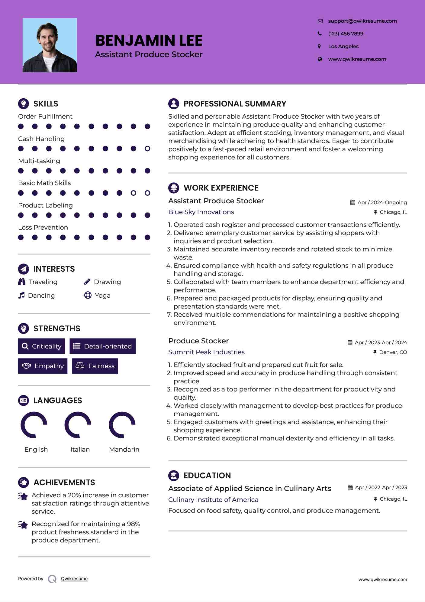 Assistant Produce Stocker Resume Example