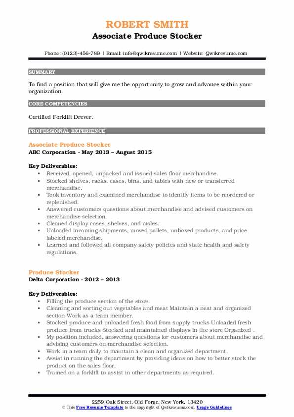 Produce Stocker Resume Samples QwikResume