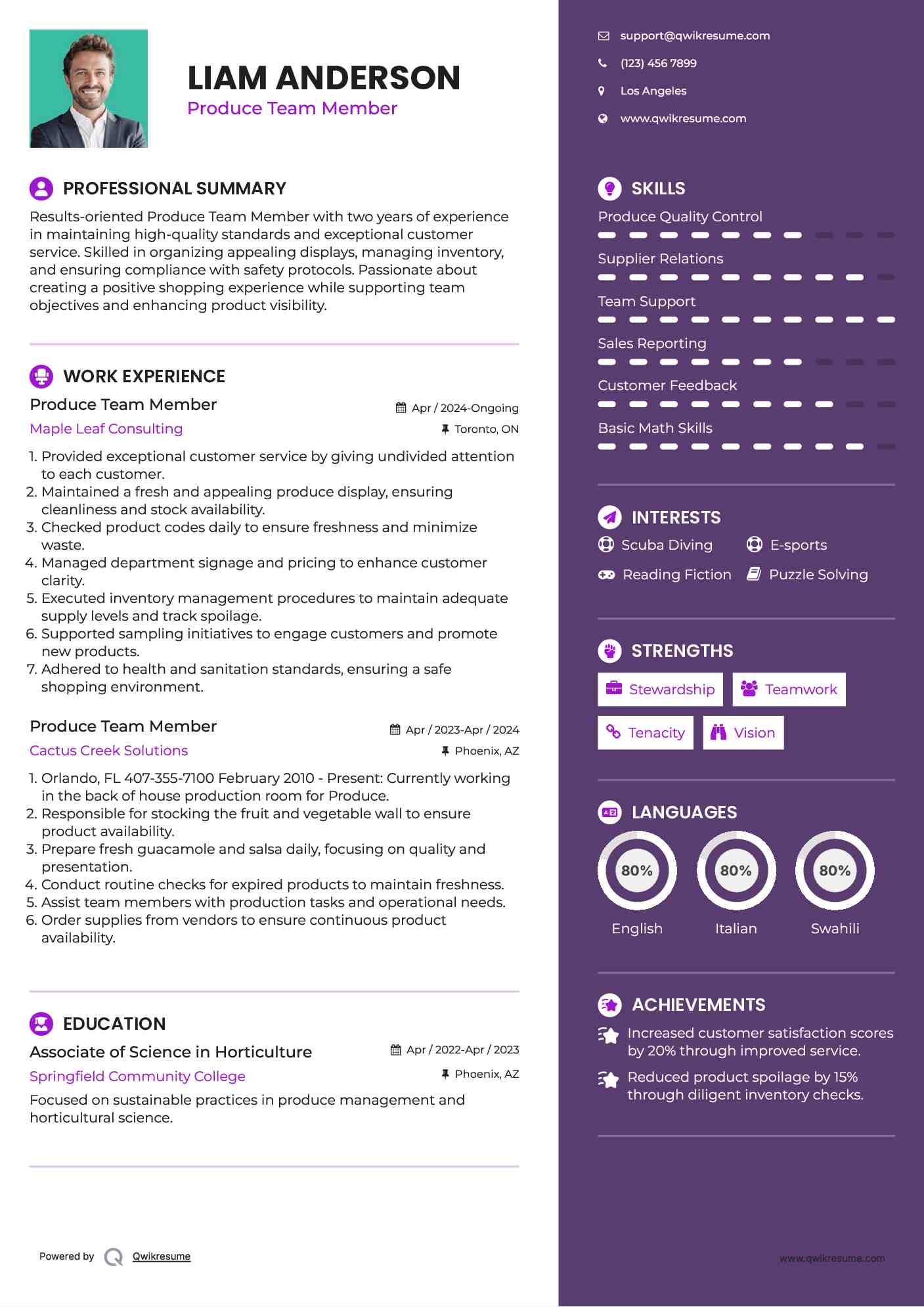 Produce Team Member Resume Samples QwikResume