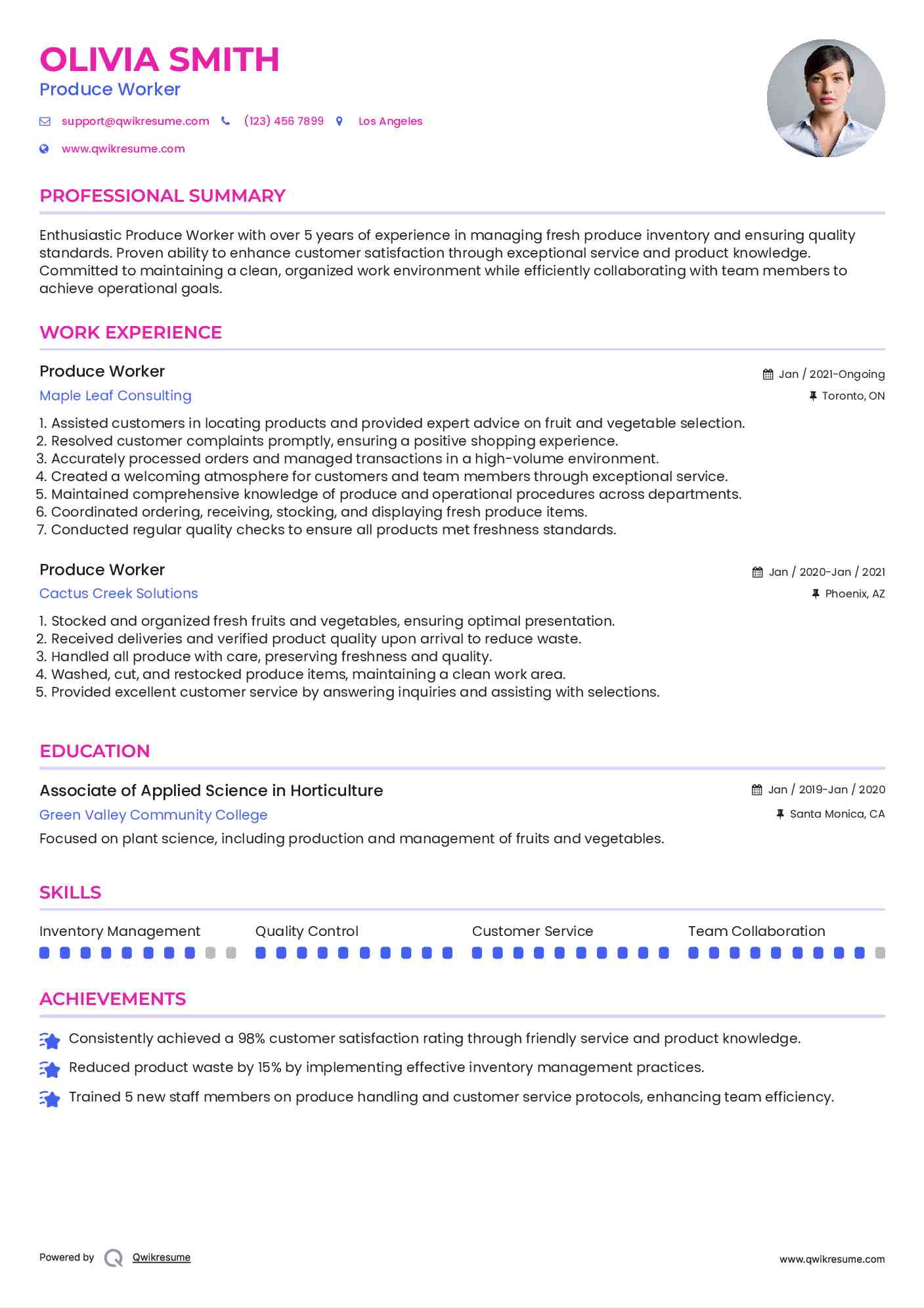 Produce Worker Resume Sample