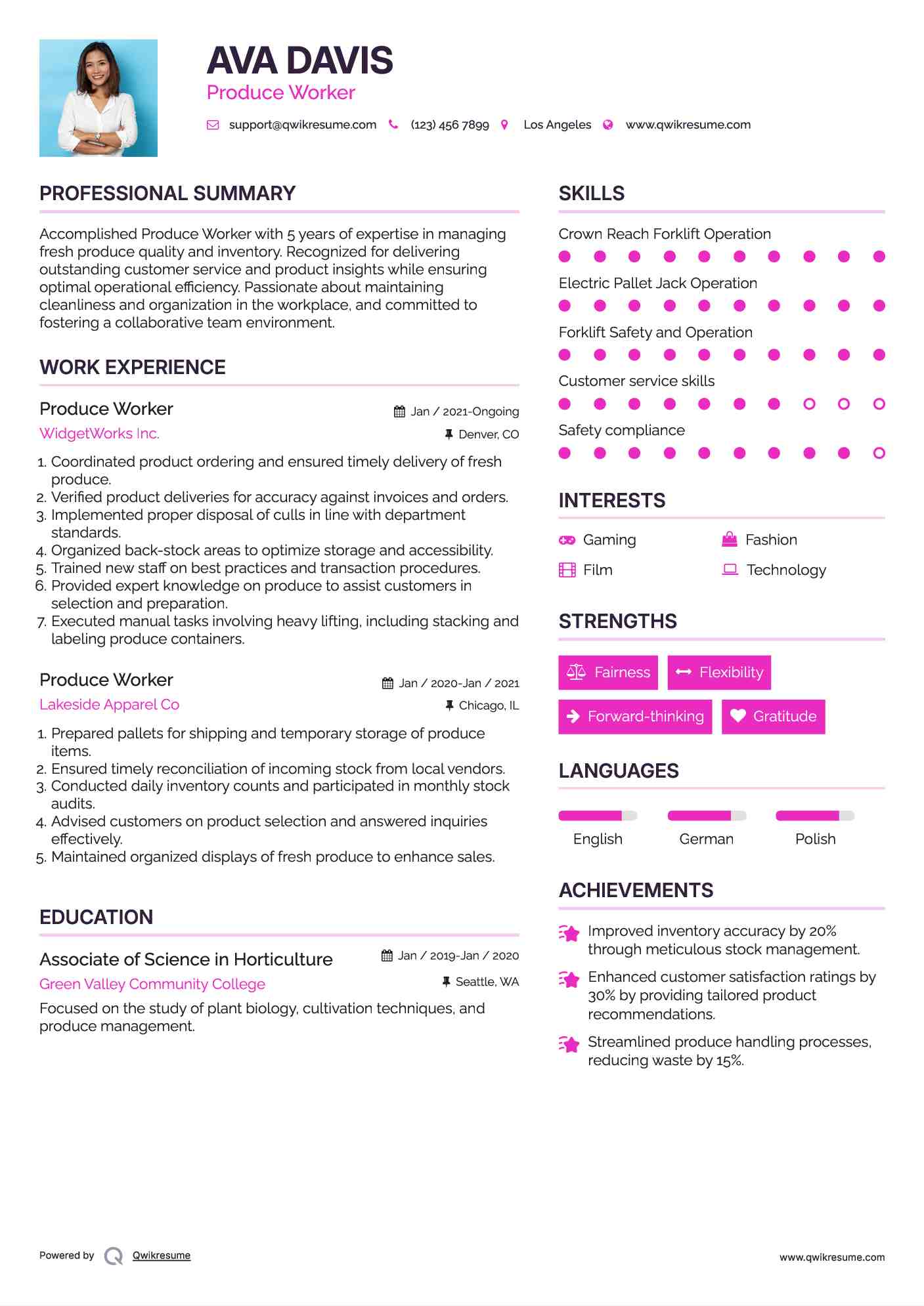 Produce Worker Resume Example