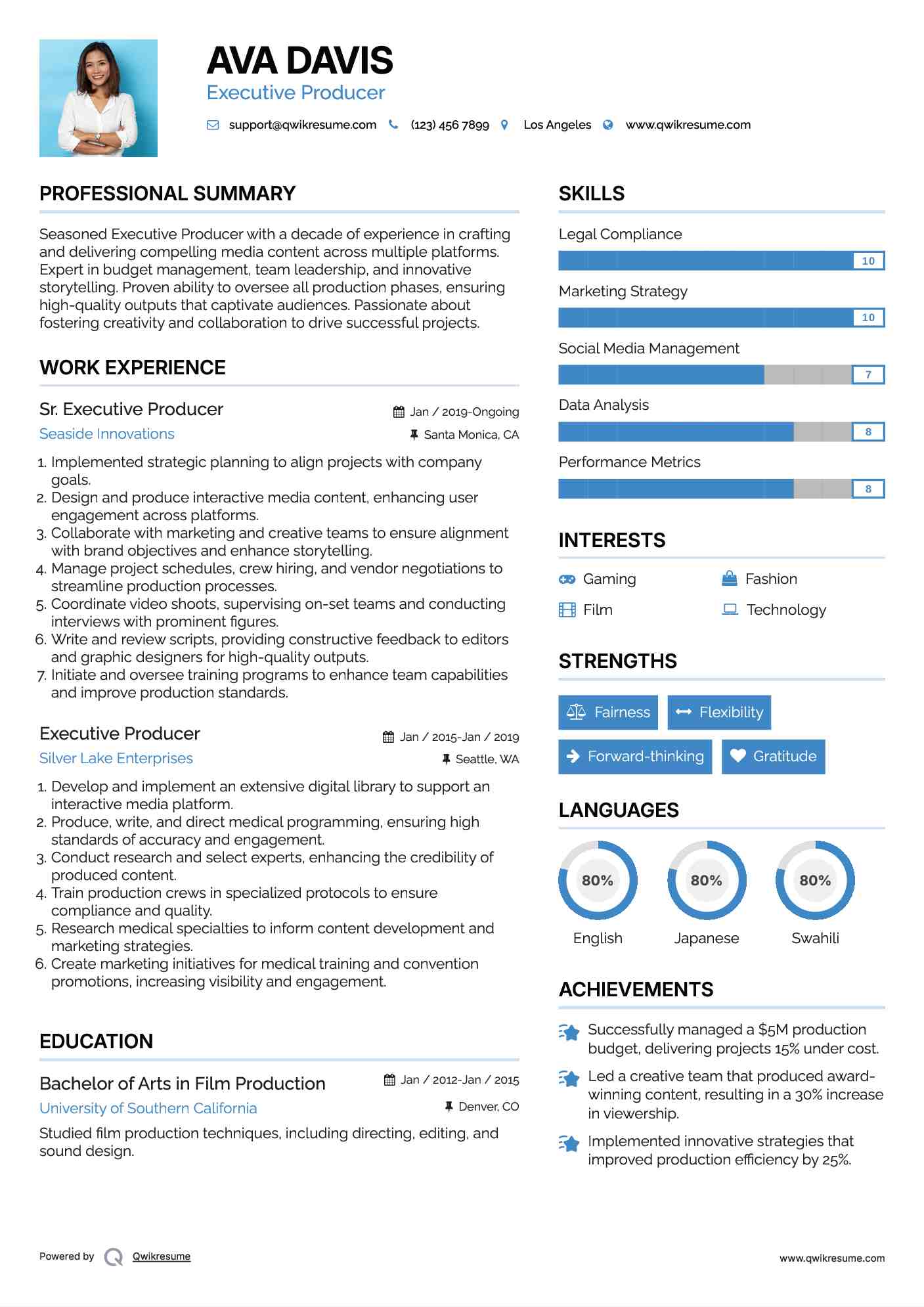 Sr. Executive Producer Resume Example