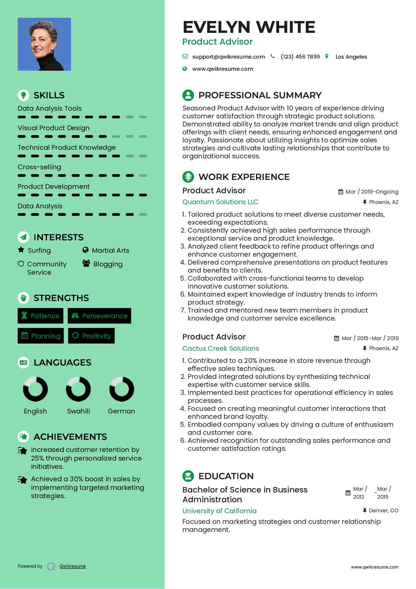 Product Advisor Resume Format