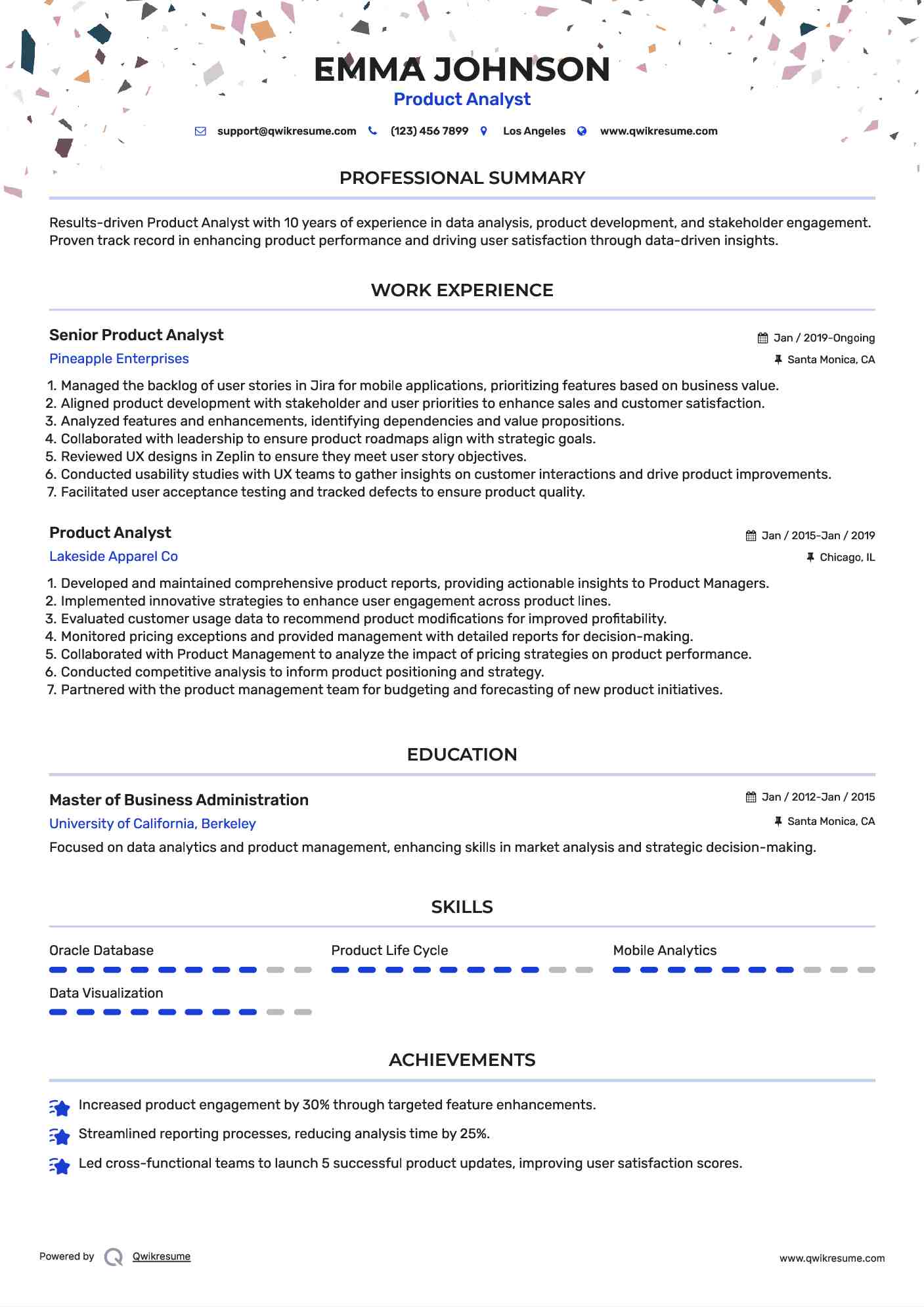 Senior Product Analyst Resume Format