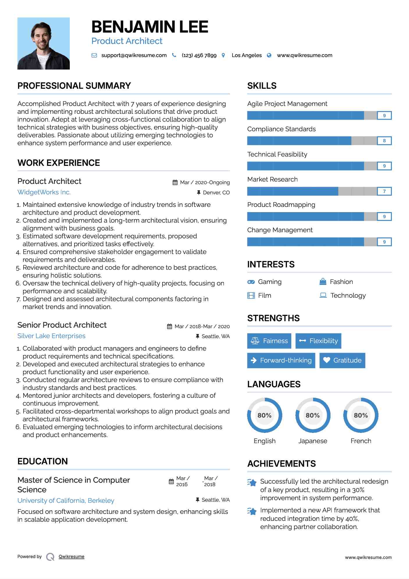 Product Architect Resume Template