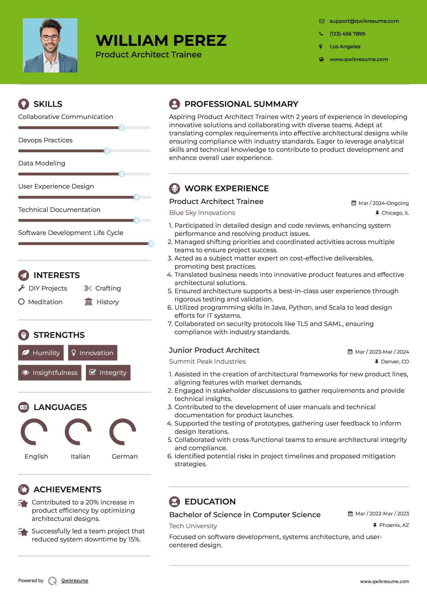 Product Architect Trainee Resume Example
