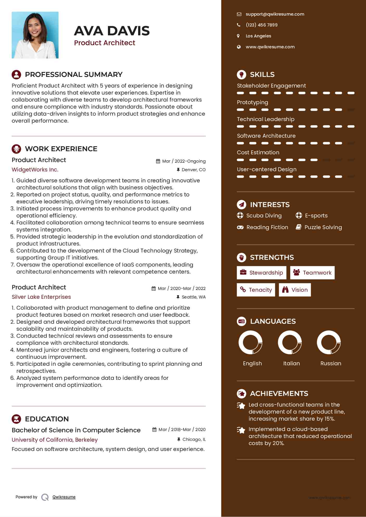 Product Architect Resume Template
