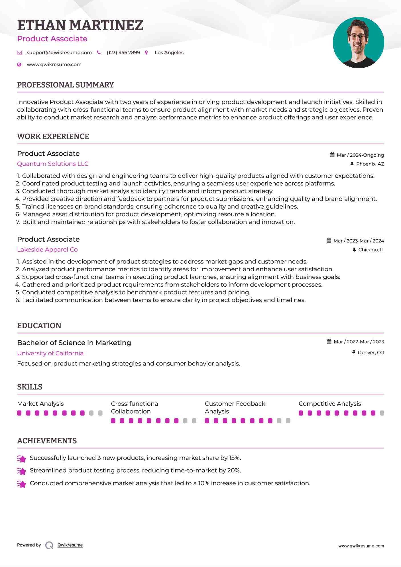 Product Associate Resume Model