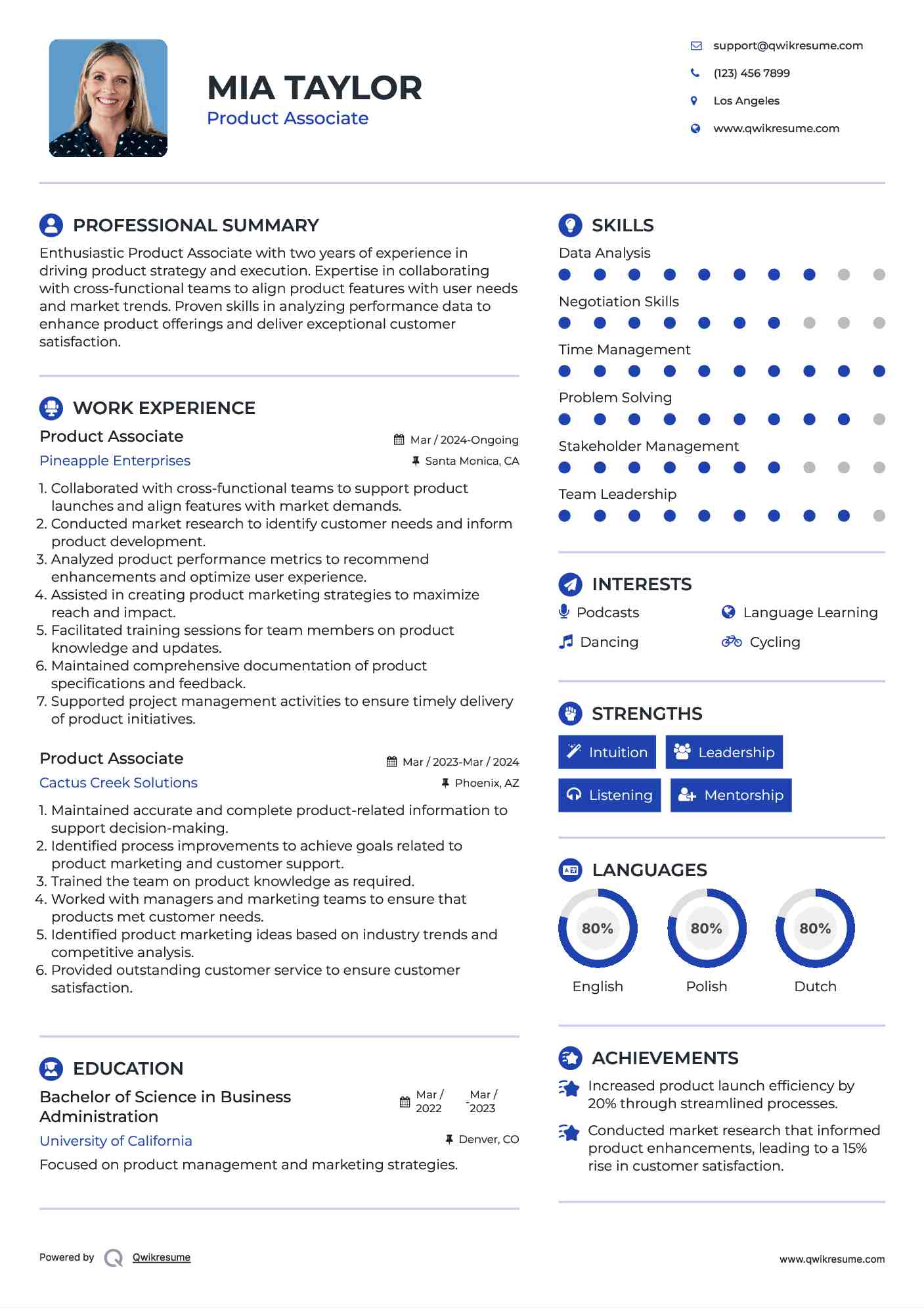 Product Associate Resume Model