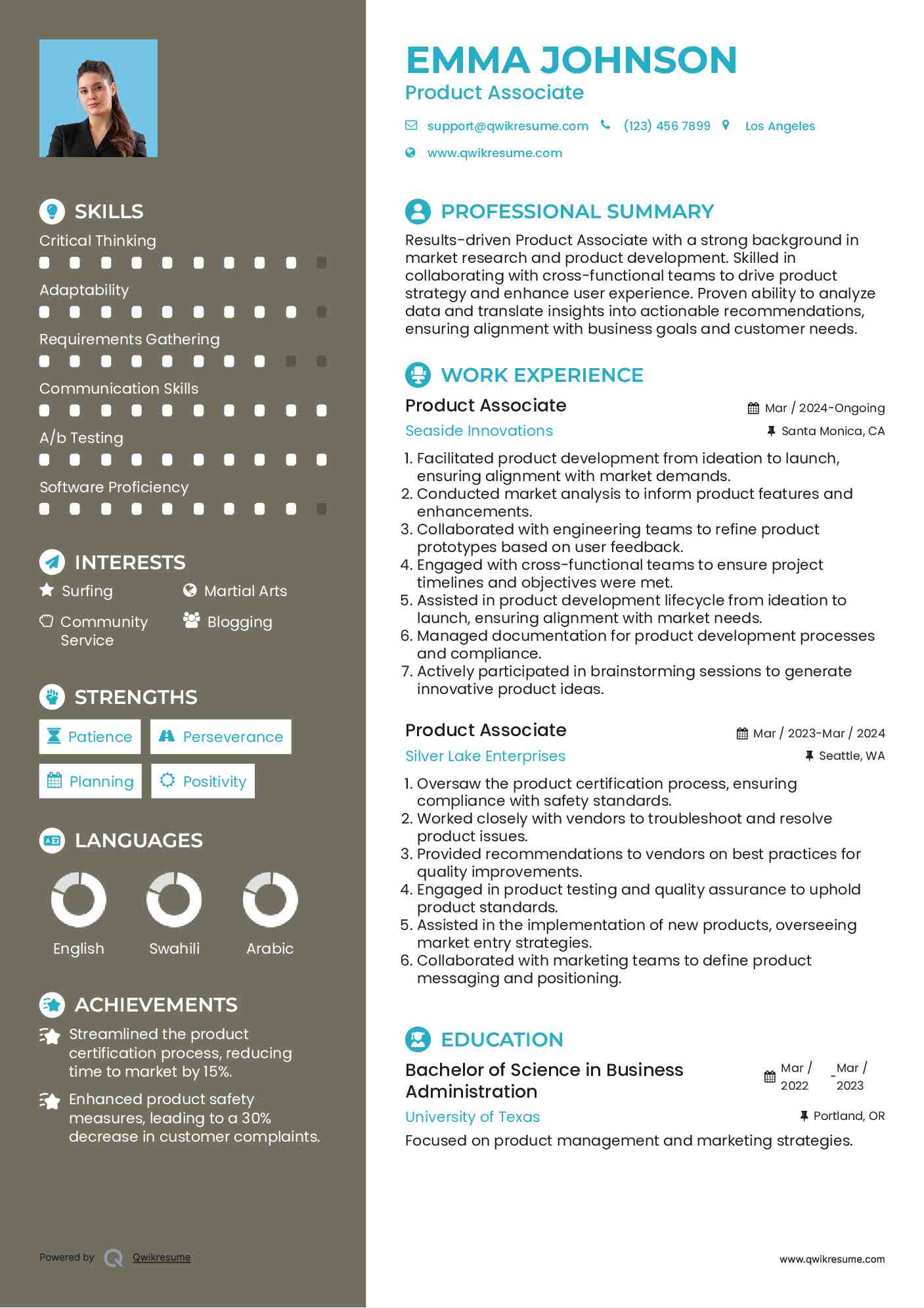 Product Associate Resume Model