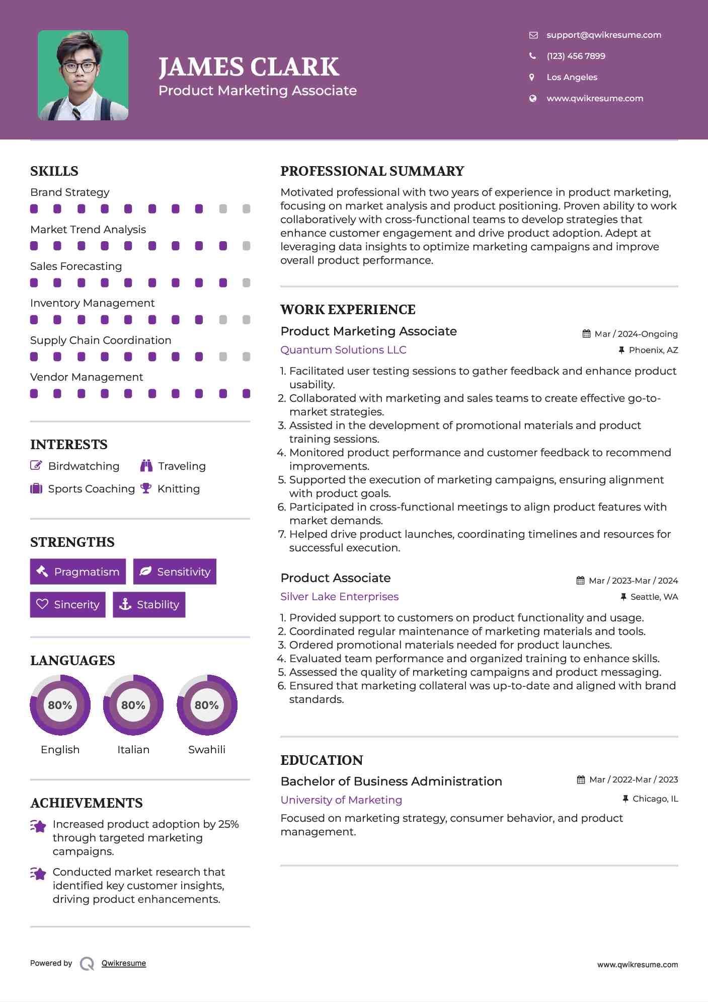 Product Marketing Associate

 Resume Model