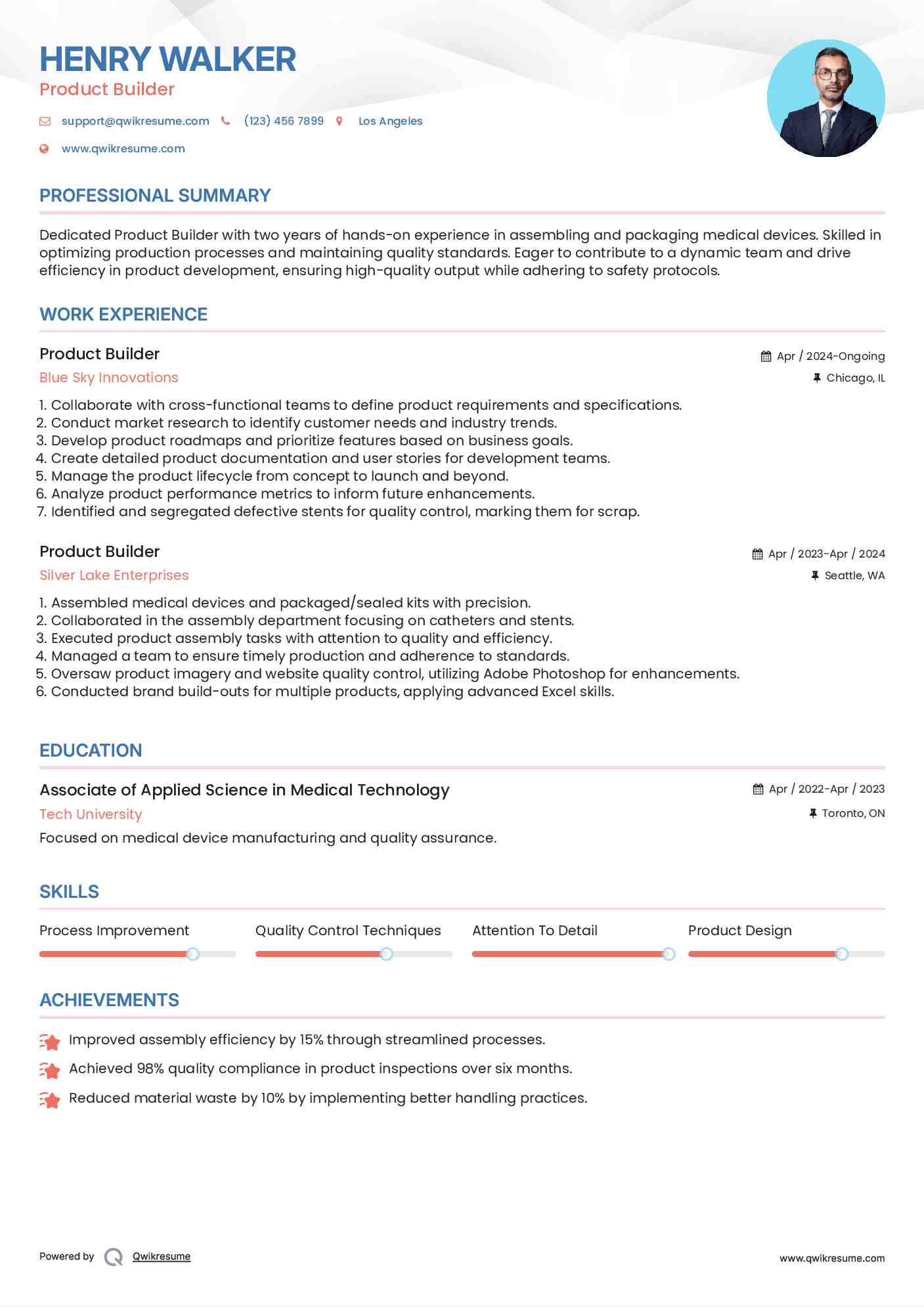 Product Builder Resume Format