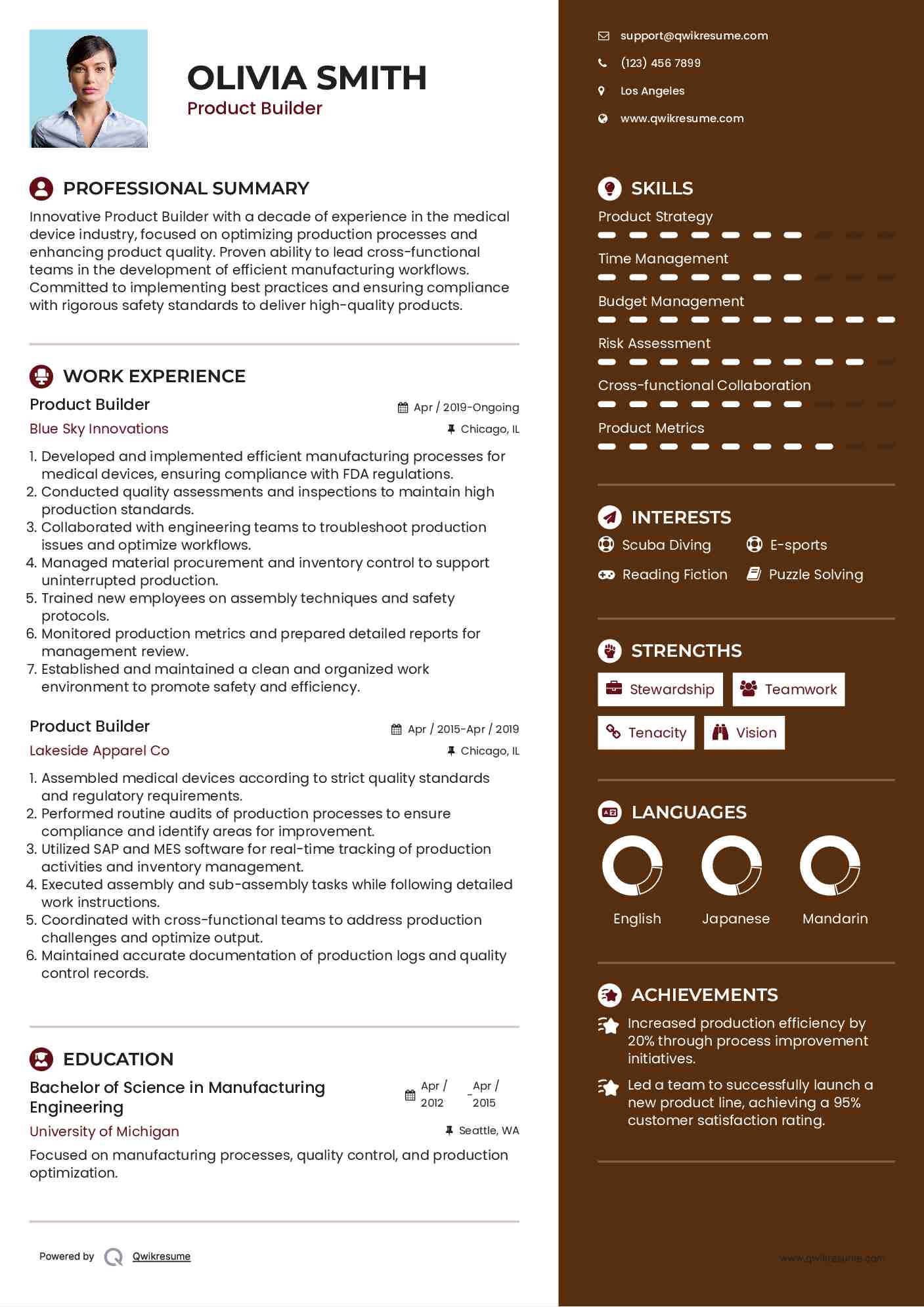 Product Builder Resume Format