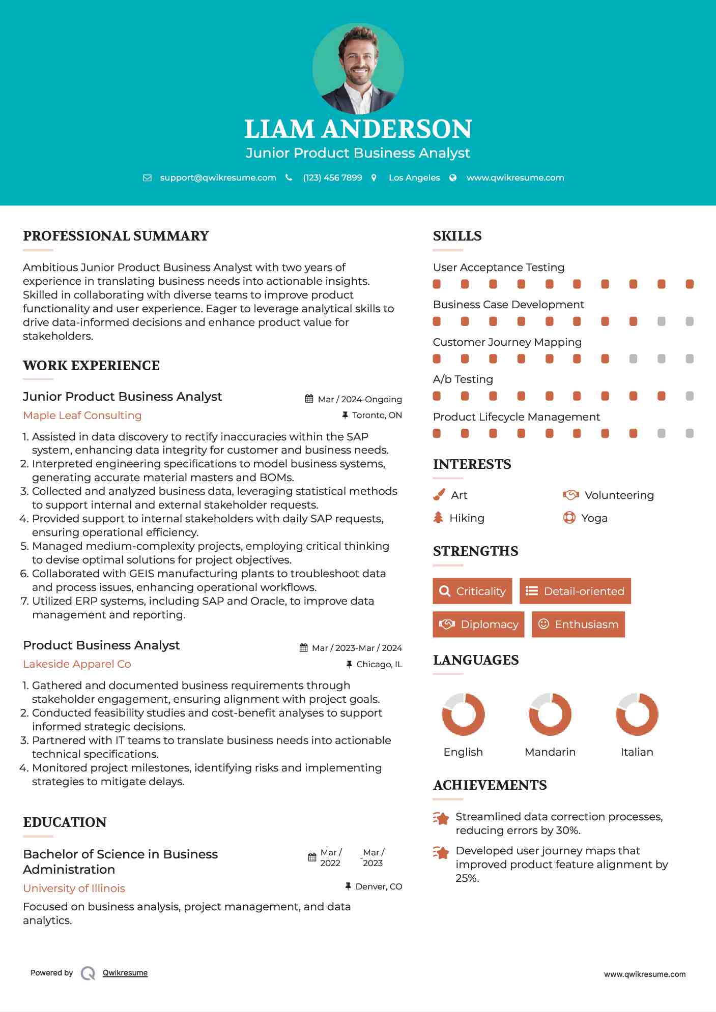 Junior Product Business Analyst Resume Sample