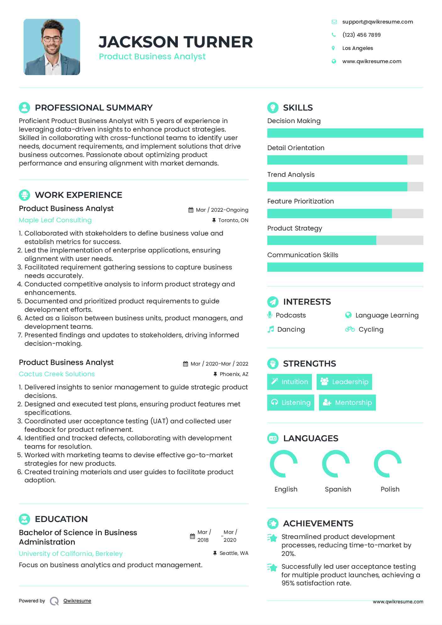 Product Business Analyst Resume Format