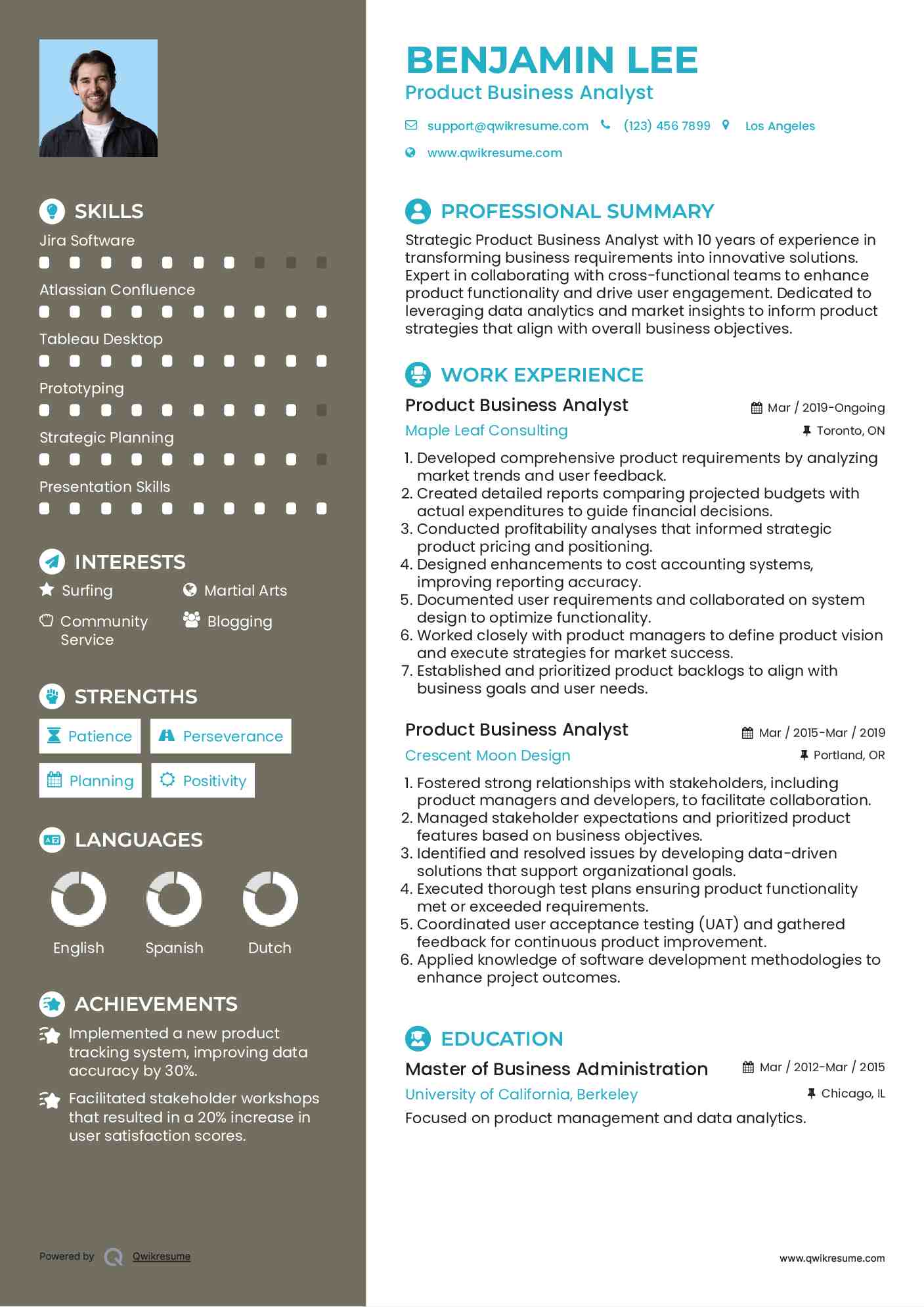 Product Business Analyst Resume Template