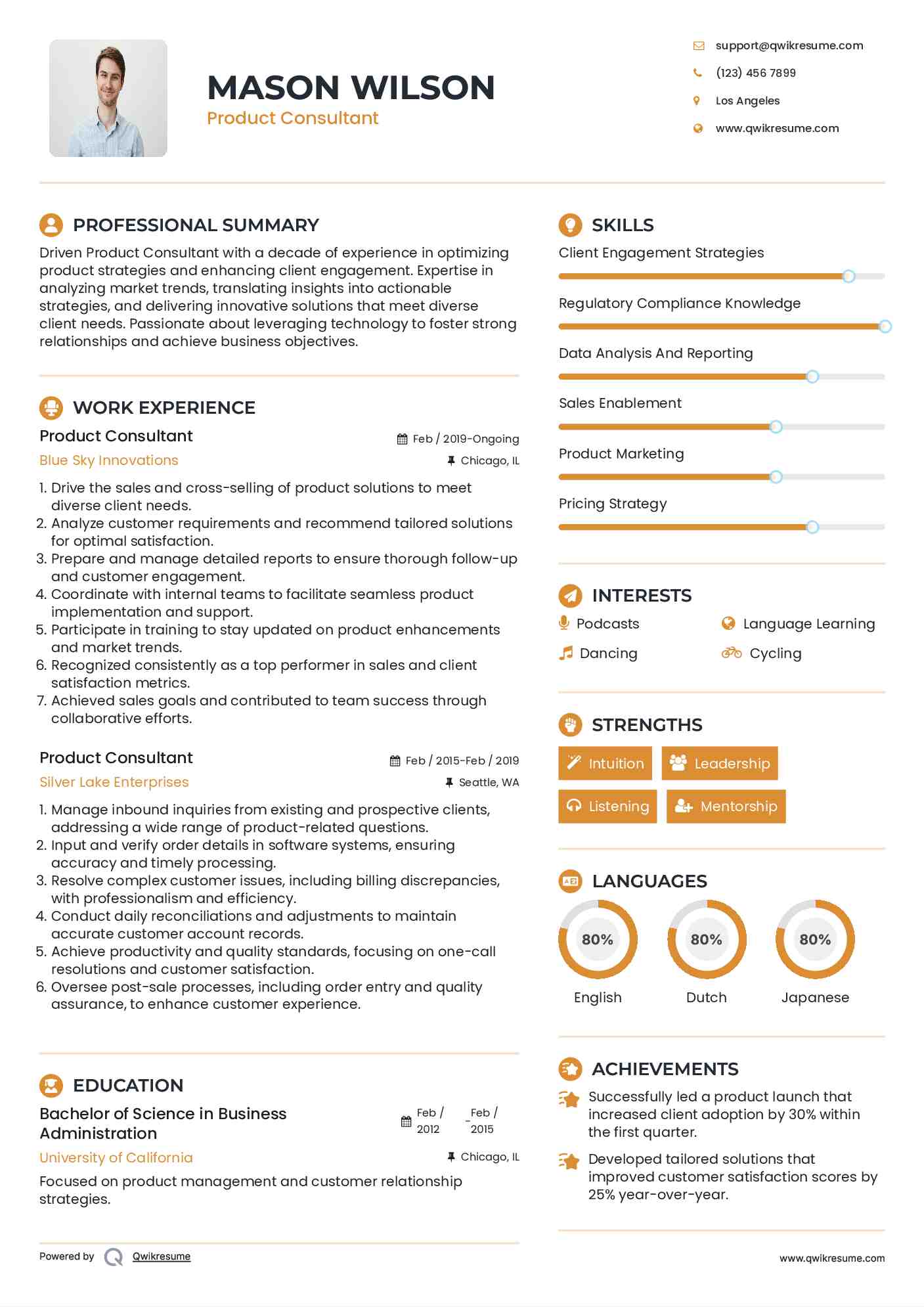 Product Consultant Resume Format