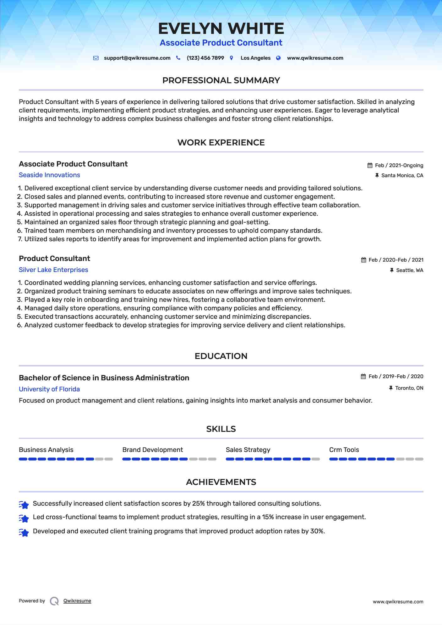 Associate Product Consultant  Resume Format