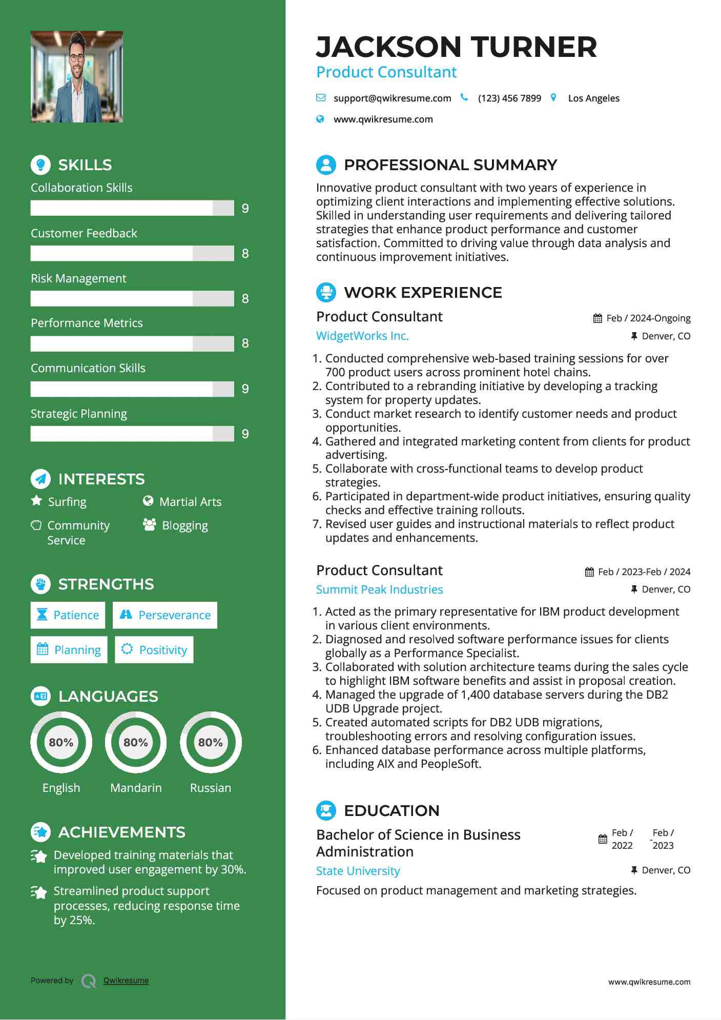 Product Consultant Resume Example