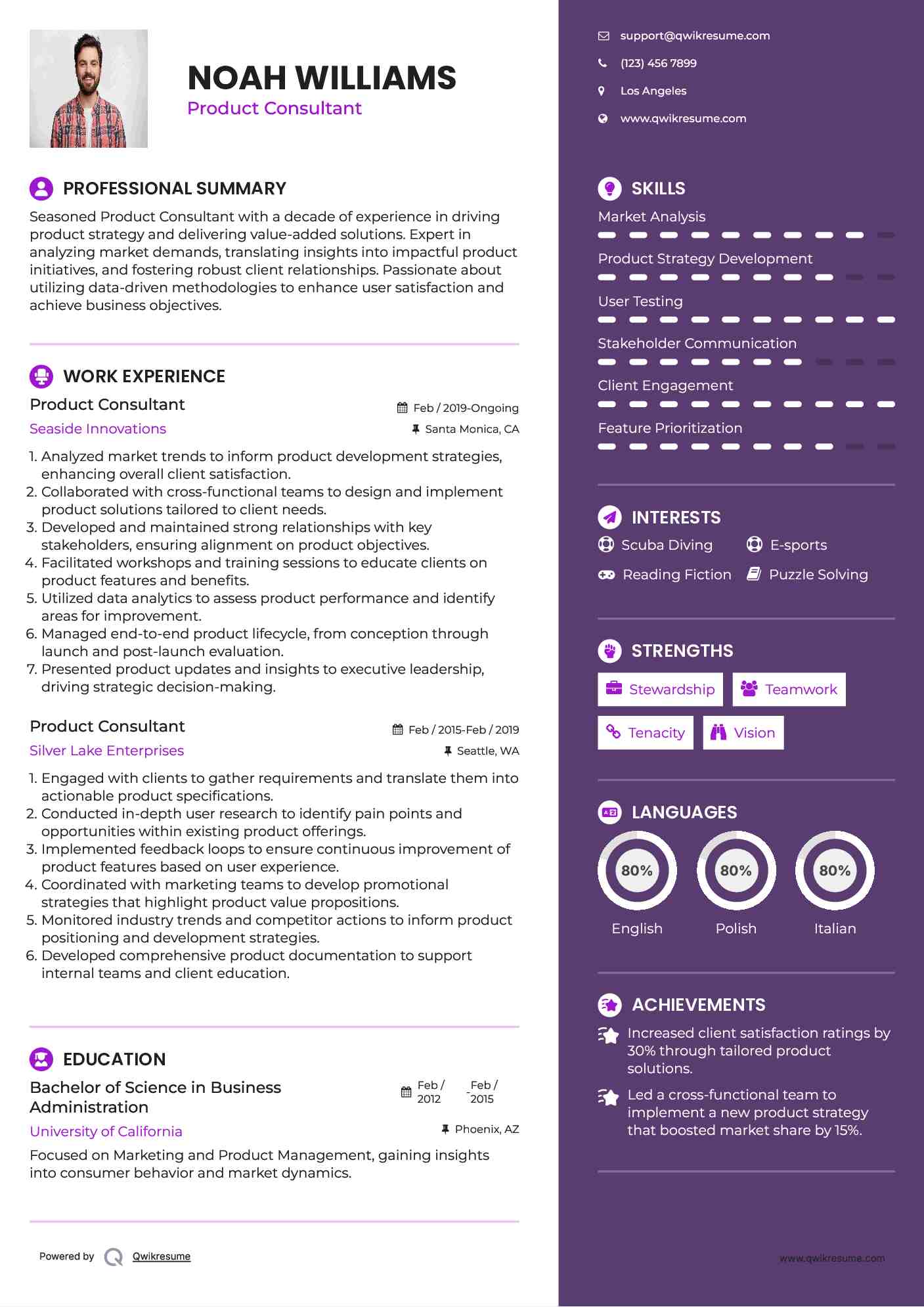 Product Consultant Resume Example