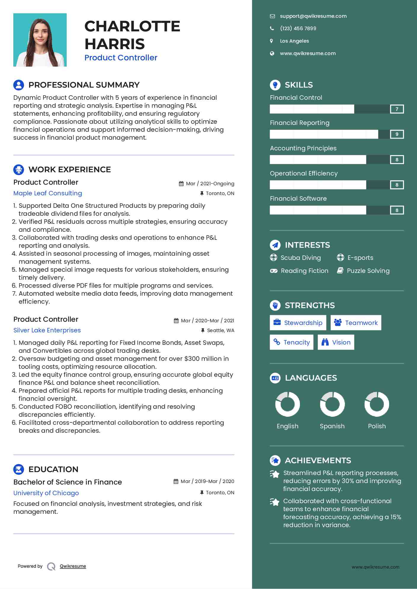 Product Controller Resume Example